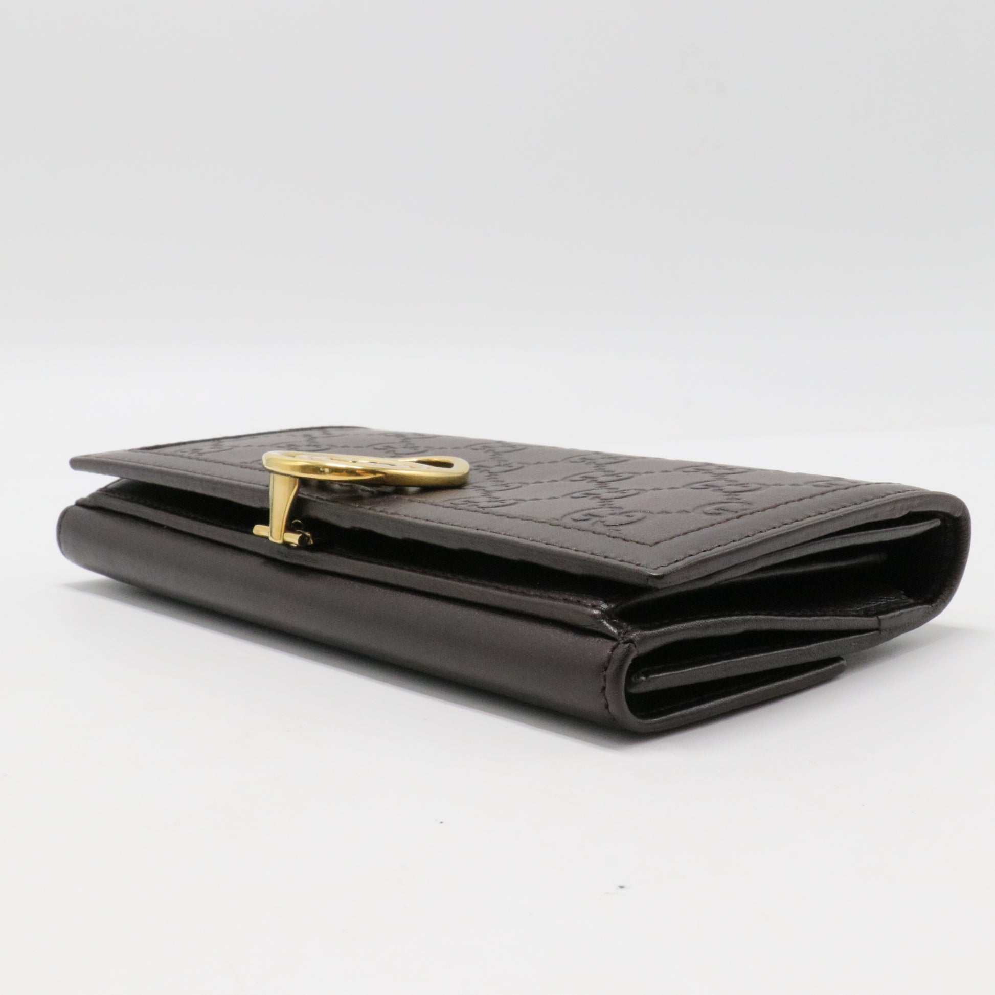 Gucci Brown Guccissima Leather Interlocking GG Clip Continental Wallet