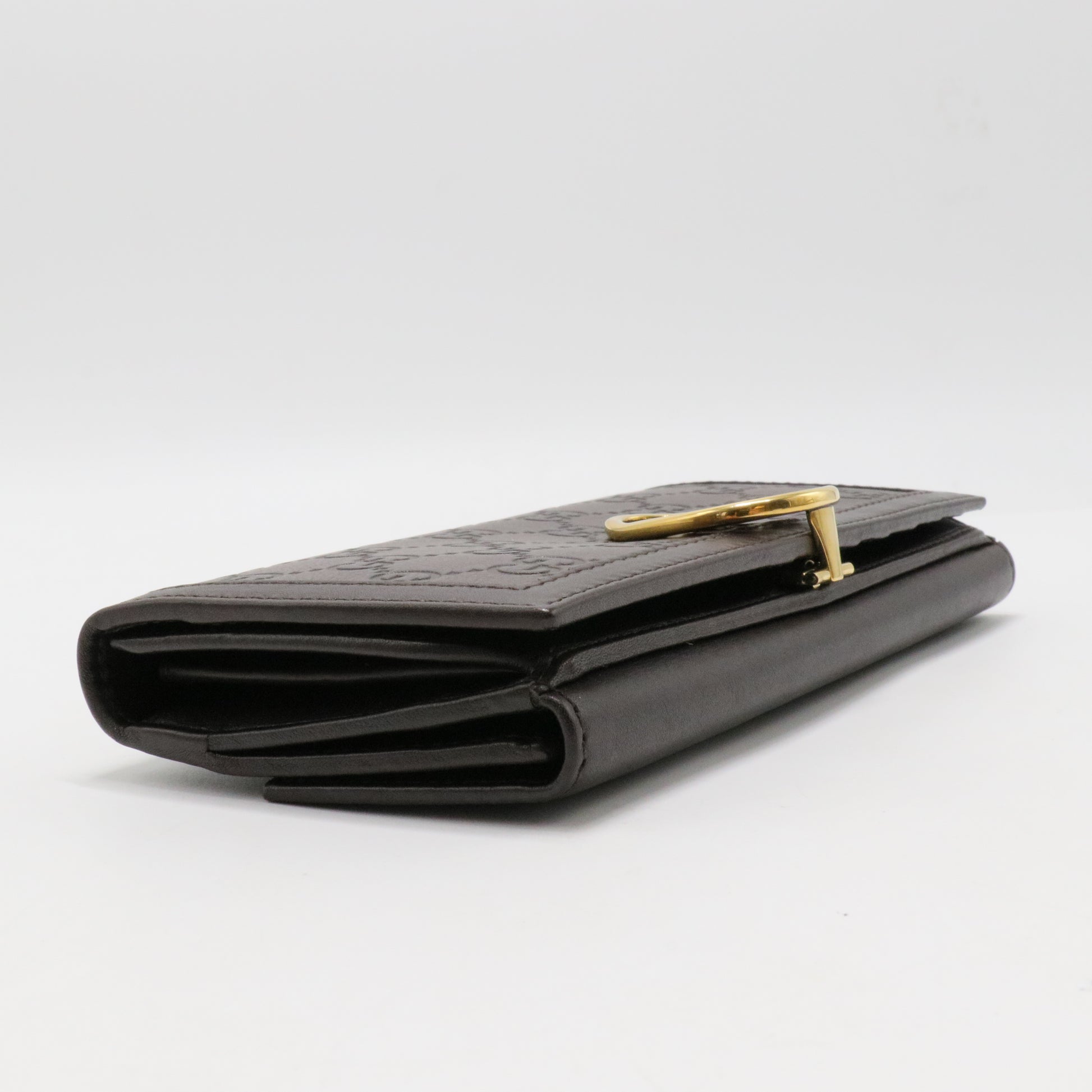 Gucci Brown Guccissima Leather Interlocking GG Clip Continental Wallet