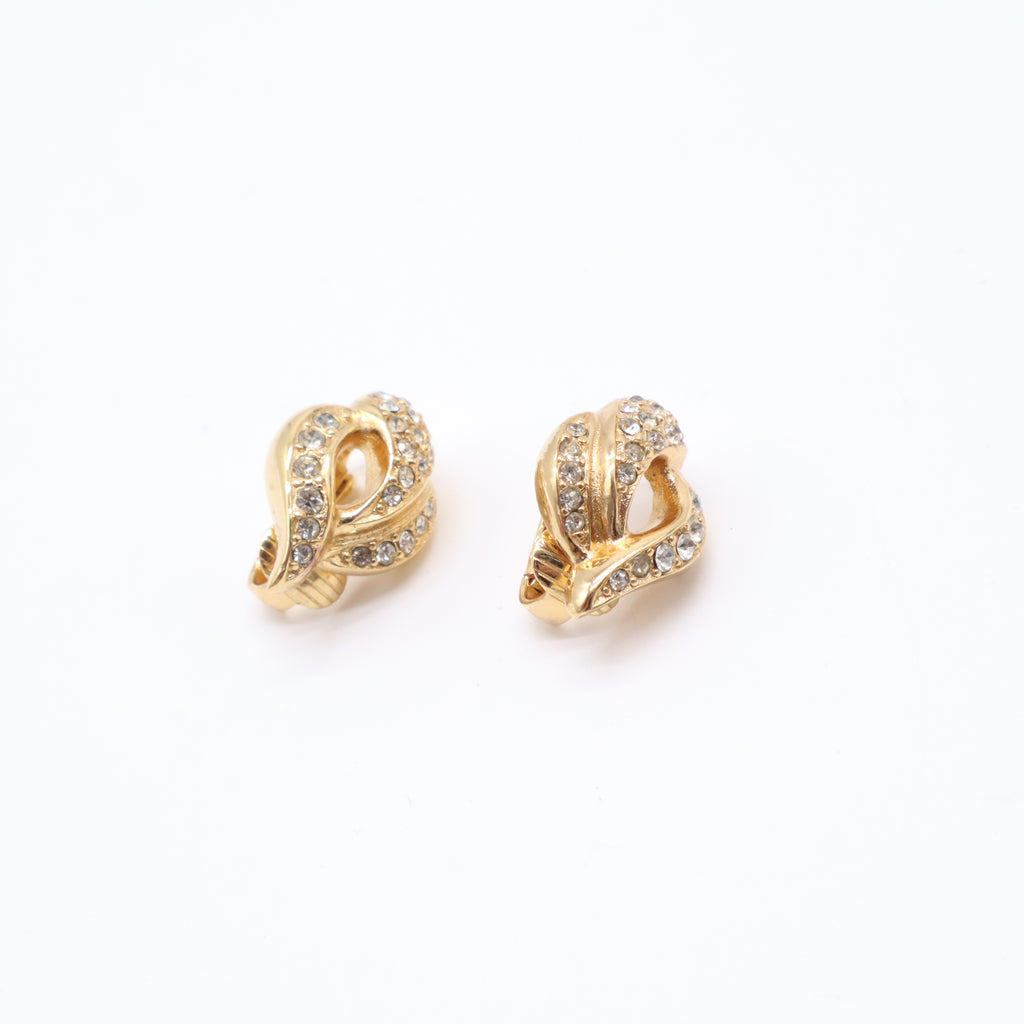 Dior Vintage Crystal Twist Ribbon Clip On Earrings W21577