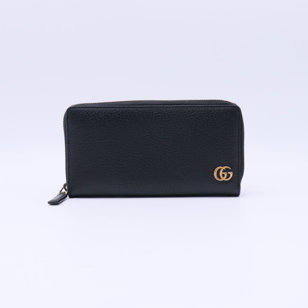 Dollar Calfskin Boar Effect GG Marmont Zip Around Wallet Black W21570