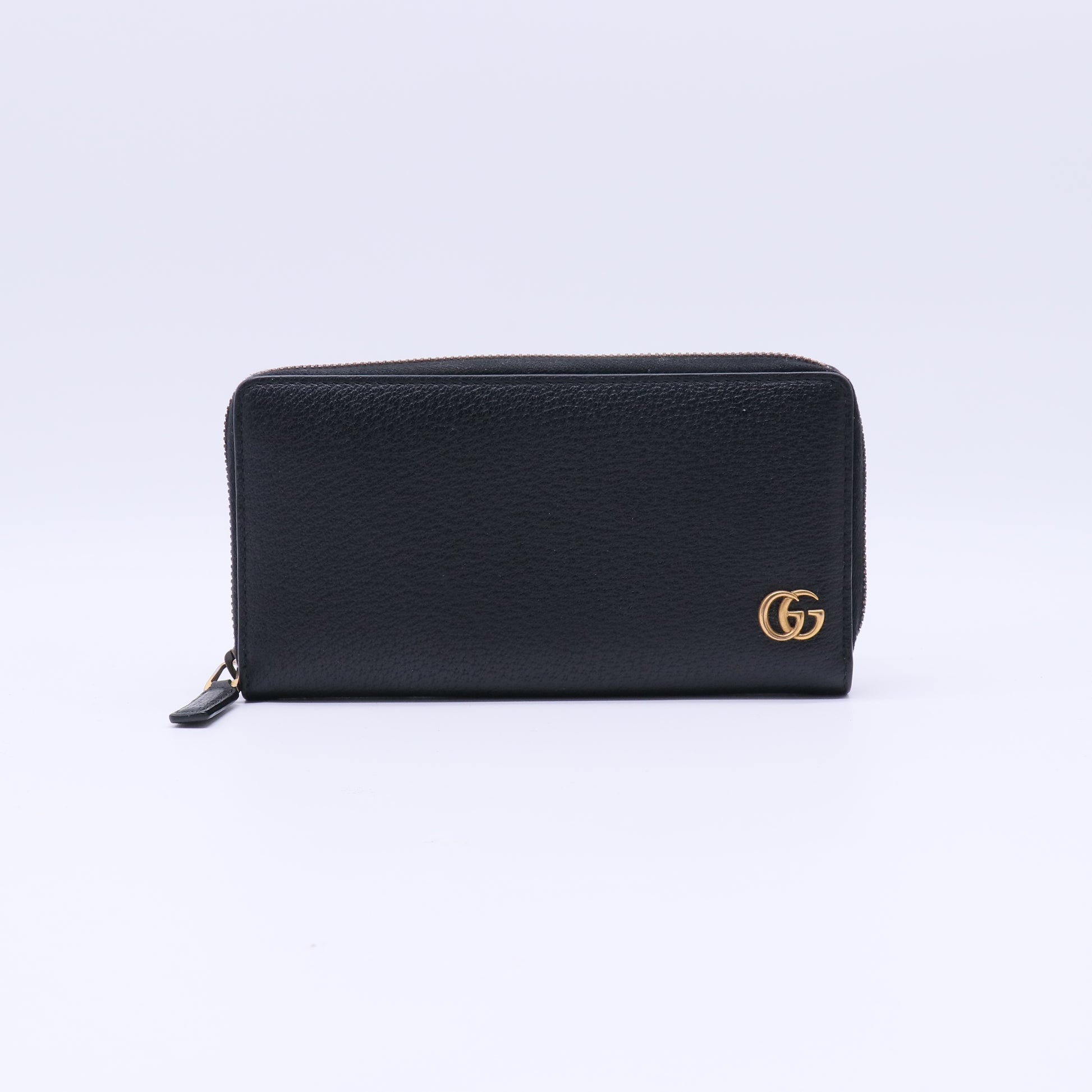 Dollar Calfskin Boar Effect GG Marmont Zip Around Wallet Black W21570