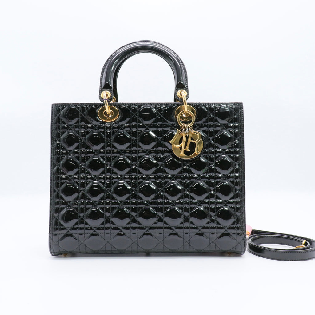 Patent Cannage Large Lady Dior Black twins