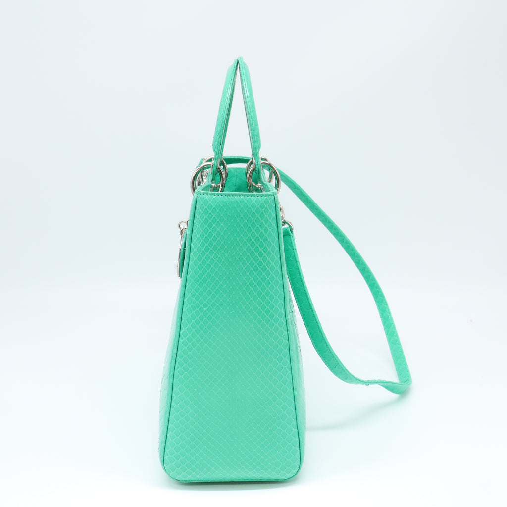 Christian Dior Green Python Large Lady Dior Bag twins B22591