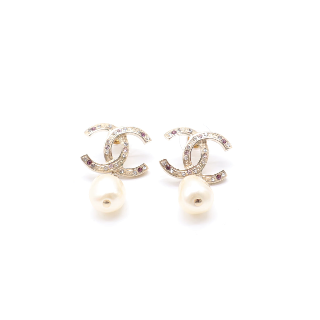 Chanel Interlocking CC Crystal Pearl Drop Earrings W21521