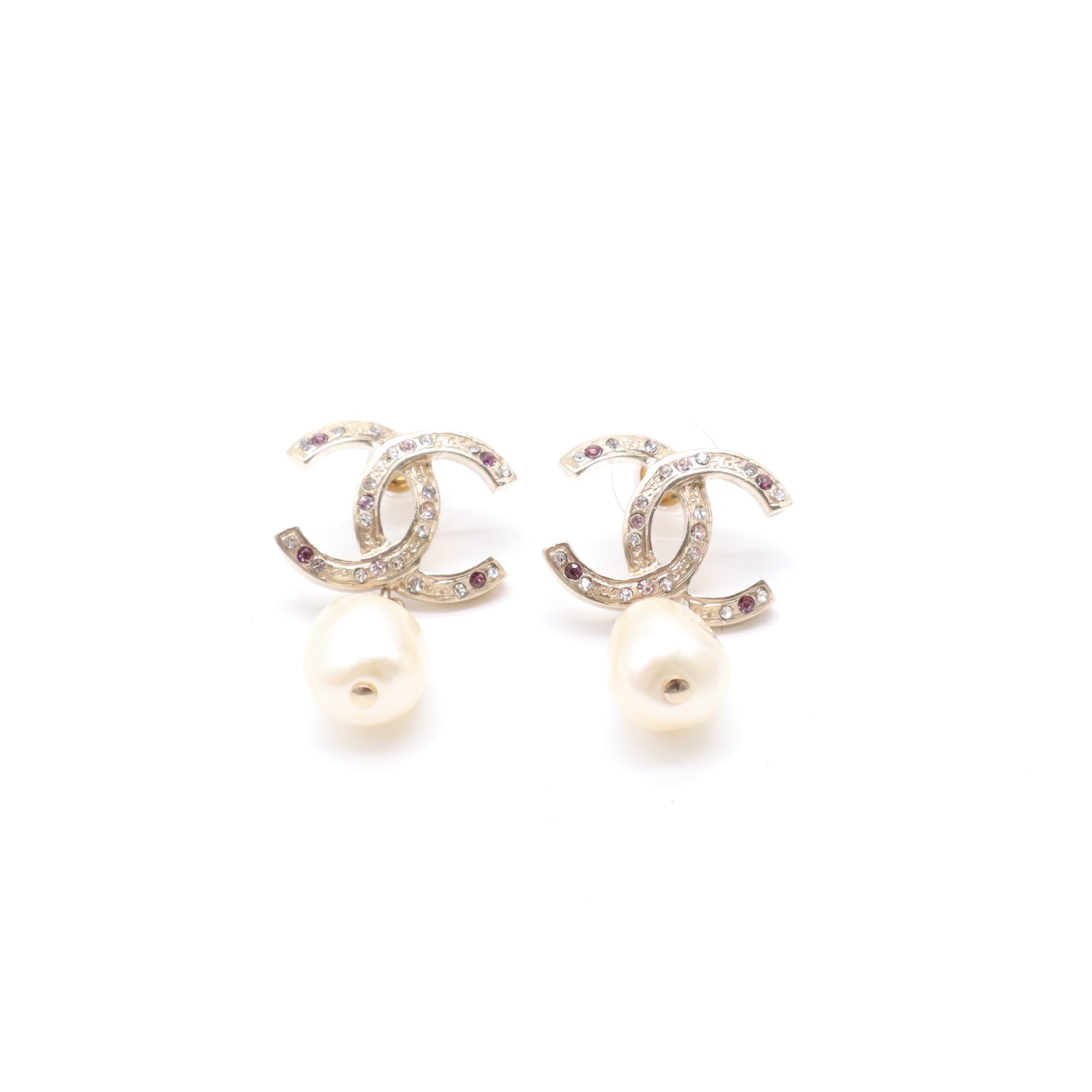 Chanel Interlocking CC Crystal Pearl Drop Earrings W21521