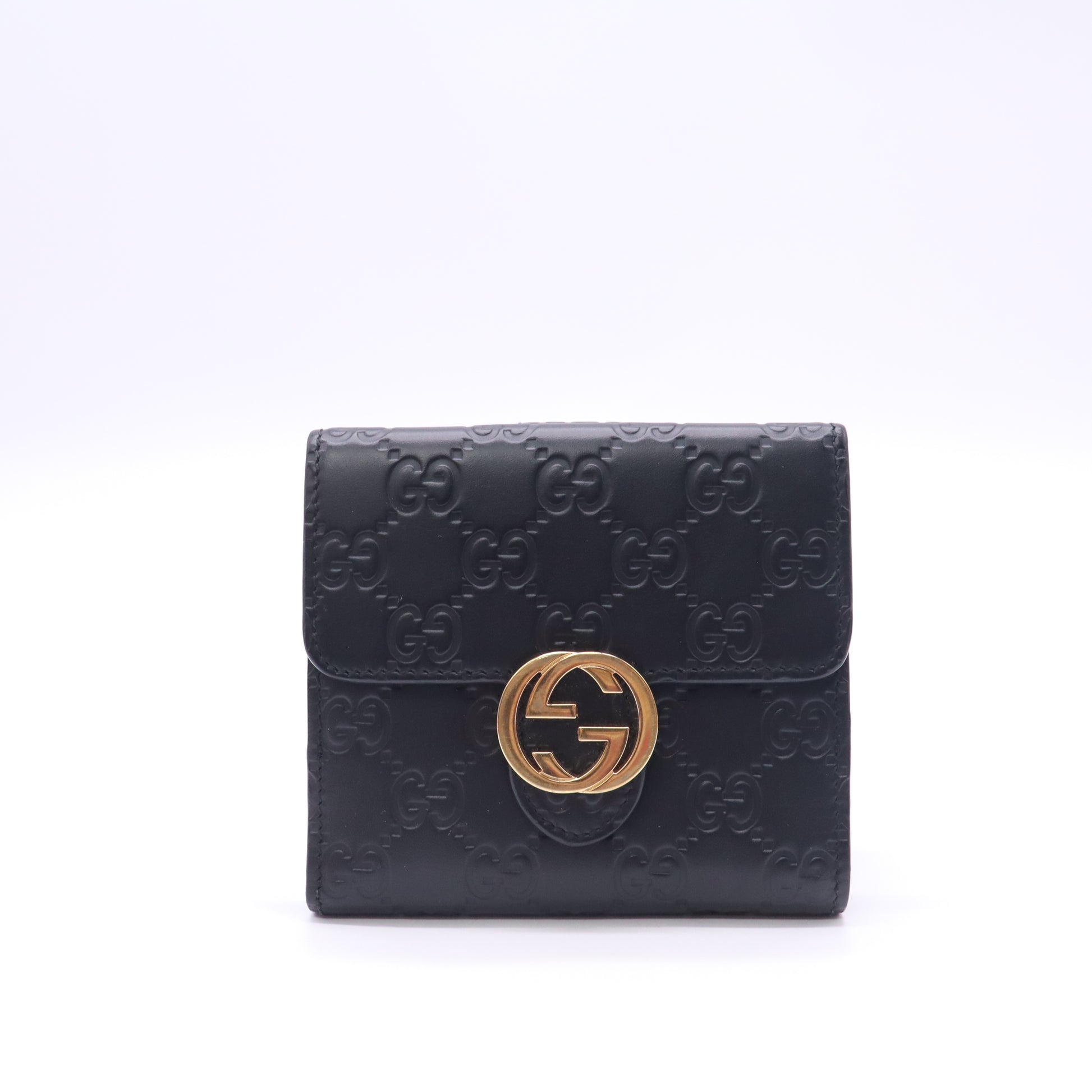 Gucci Black Guccissima Leather Interlocking G French Wallet twins W23108