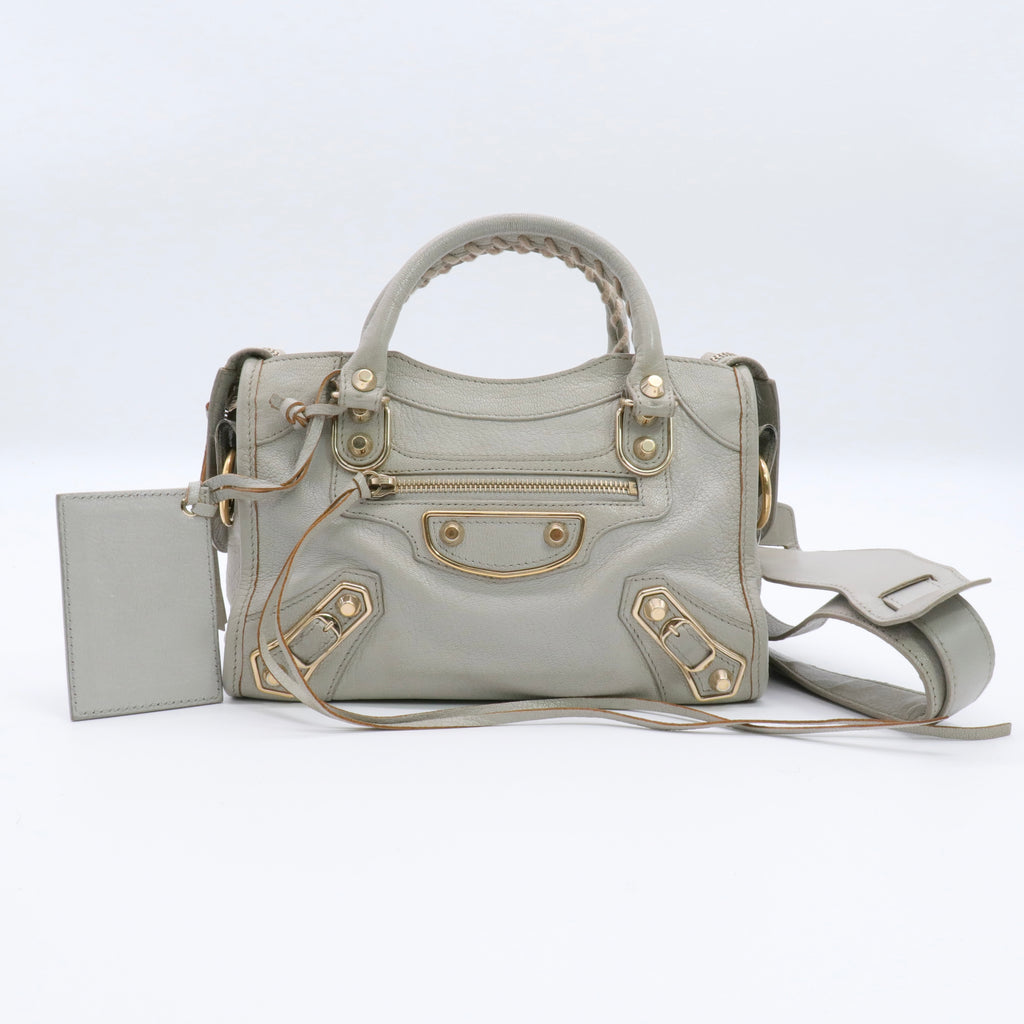 Chevre Gold Metallic Edge Hardware Mini City Gris Clair Gris Perle Twins