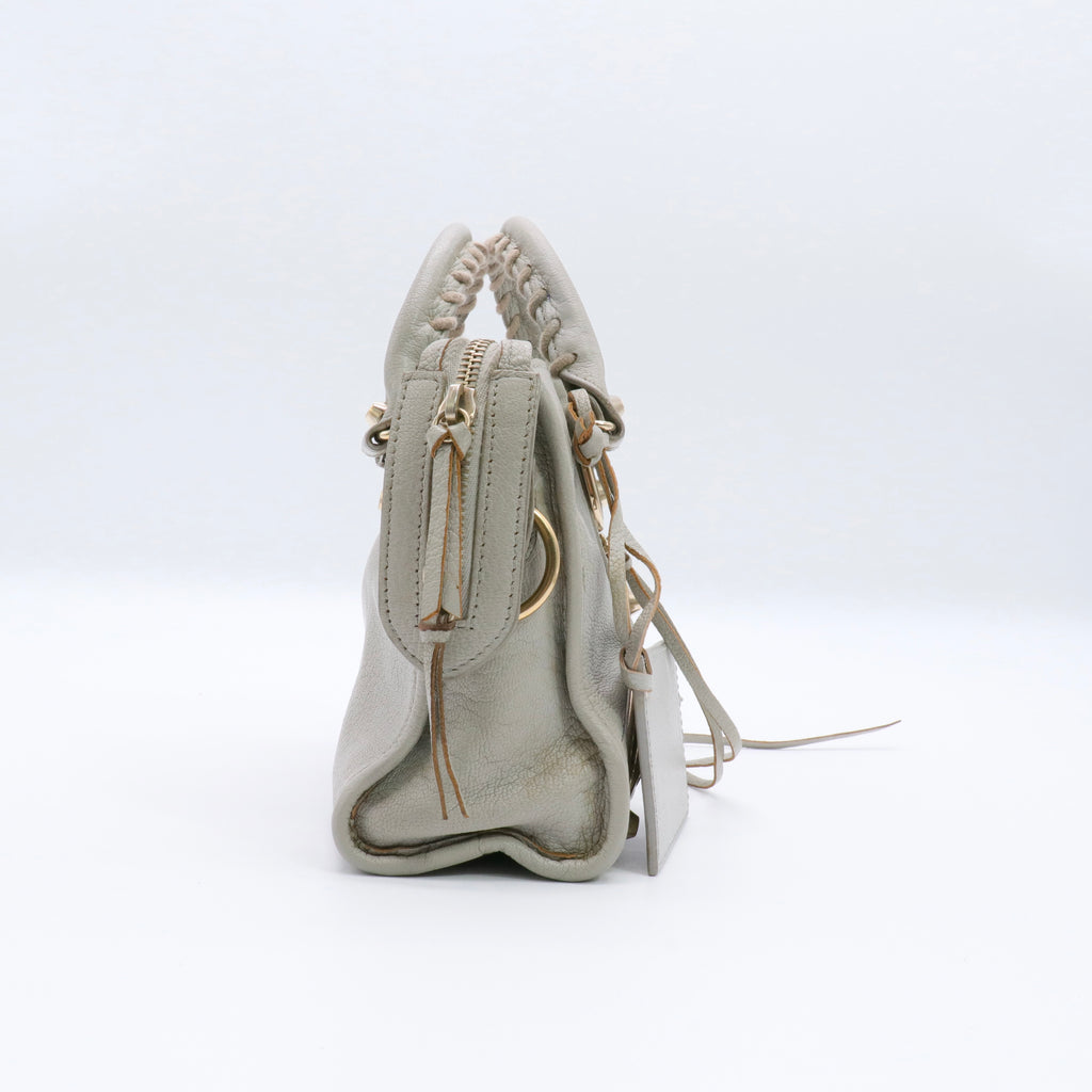 Chevre Gold Metallic Edge Hardware Mini City Gris Clair Gris Perle Twins