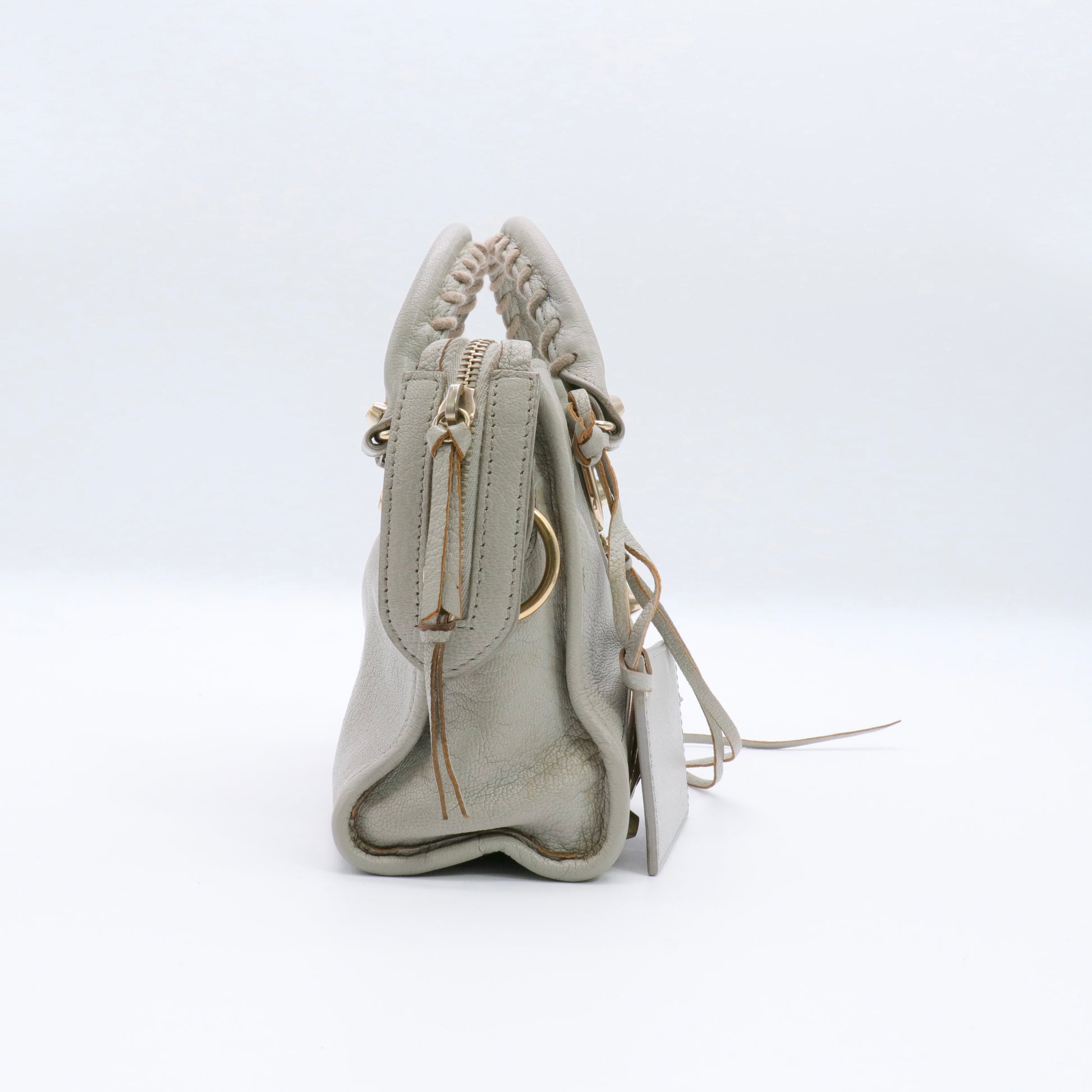 Chevre Gold Metallic Edge Hardware Mini City Gris Clair Gris Perle Twins