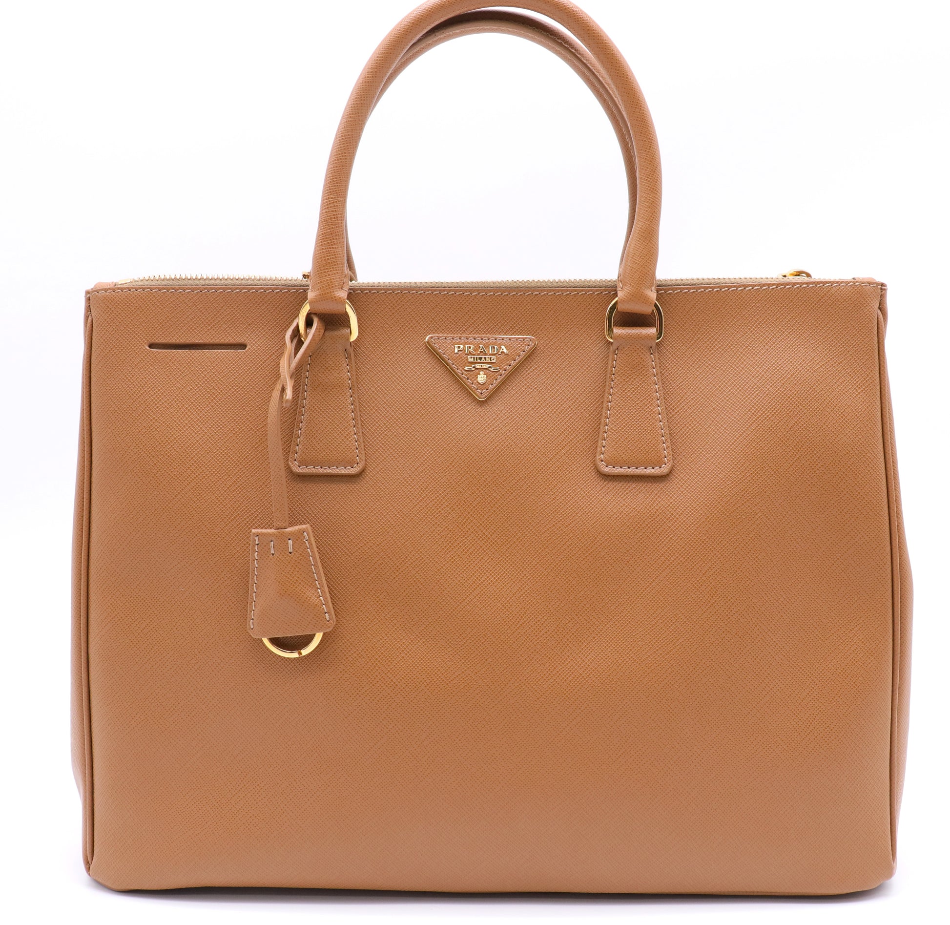 Saffiano Lux Large Double Zip Tote Caramel twins