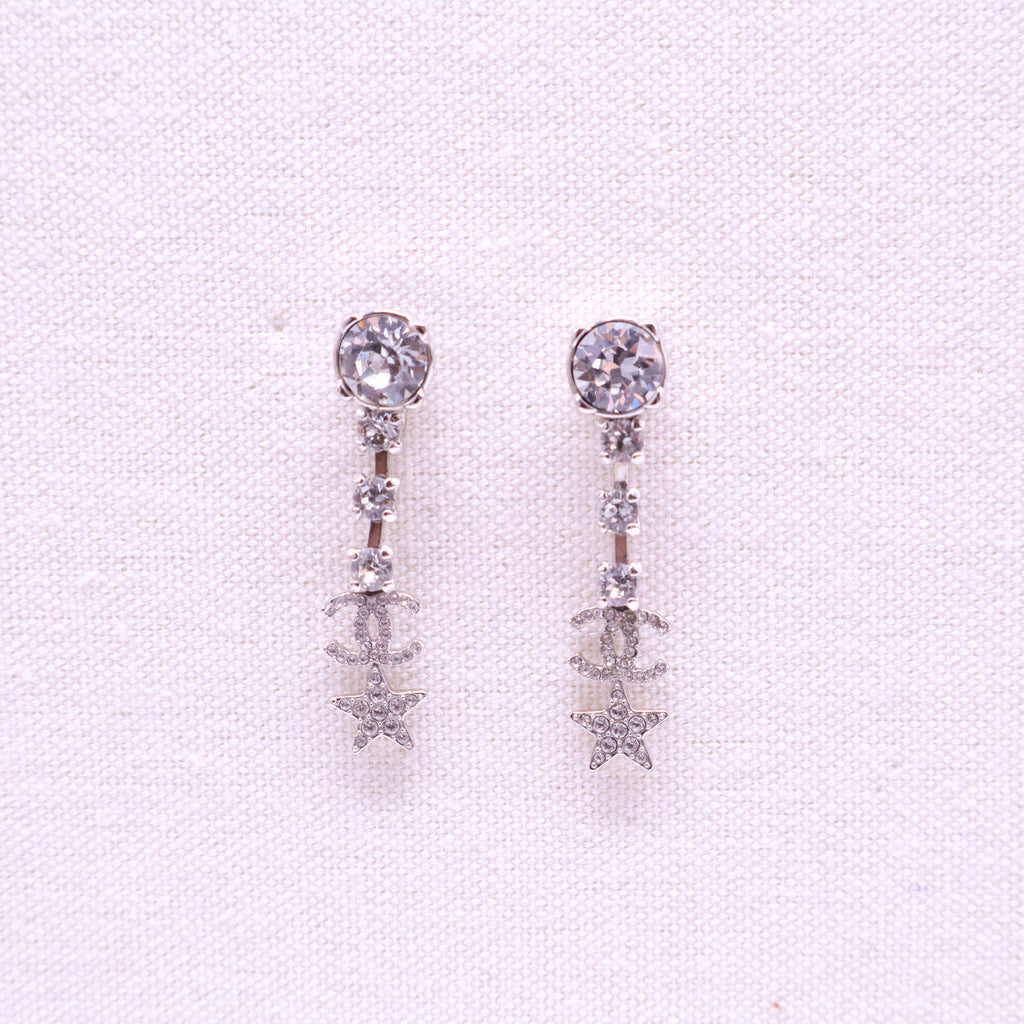 CHANEL Coco Mark Rhinestone star Earrings Silver W20820