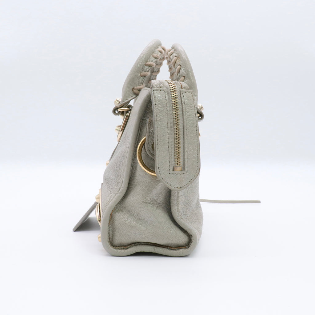 Chevre Gold Metallic Edge Hardware Mini City Gris Clair Gris Perle Twins