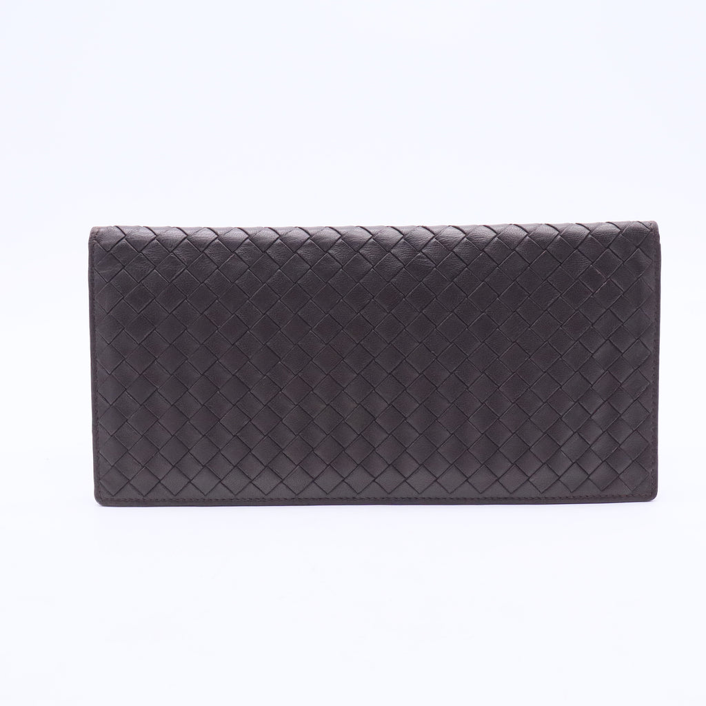 Brown Intrecciato Leather Continental Flap Wallet W20387