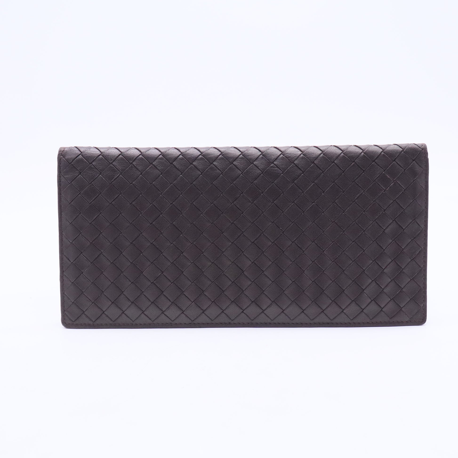 Brown Intrecciato Leather Continental Flap Wallet W20387
