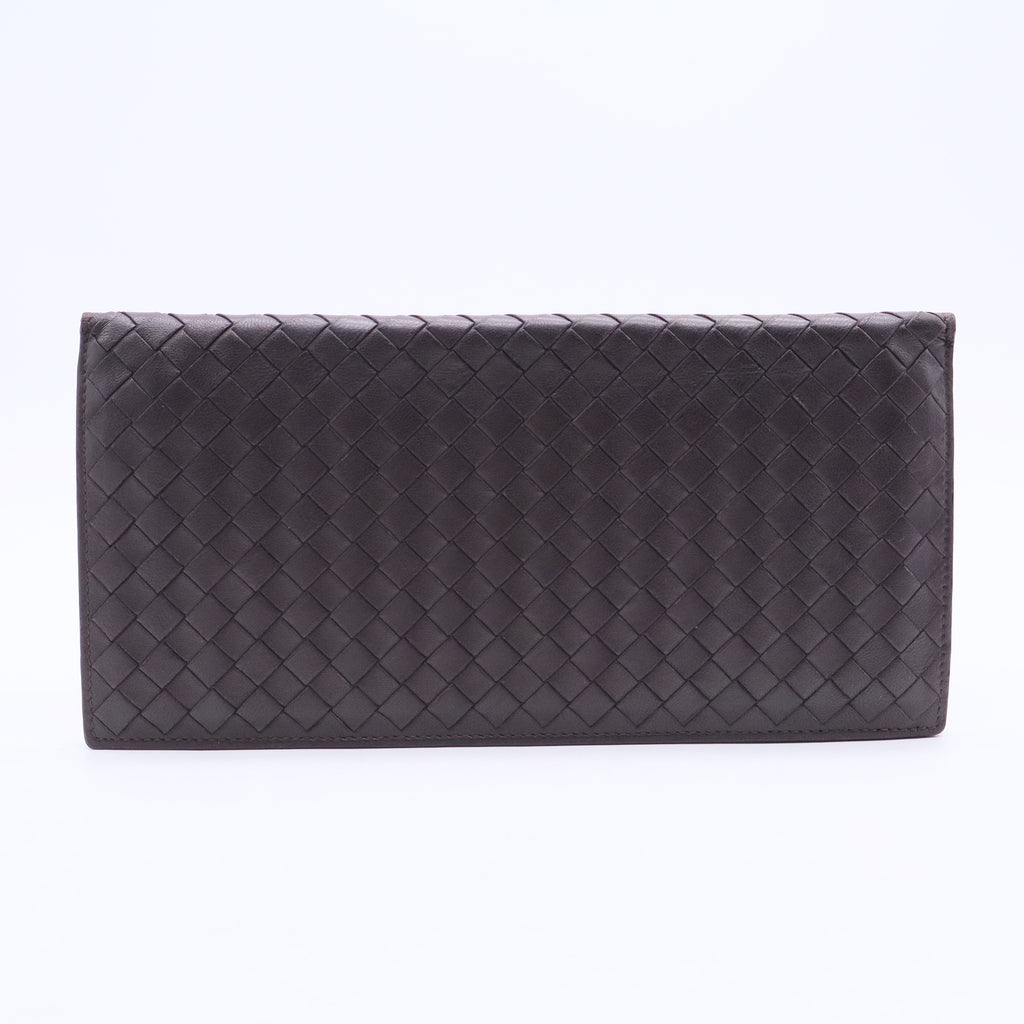 Brown Intrecciato Leather Continental Flap Wallet W20387