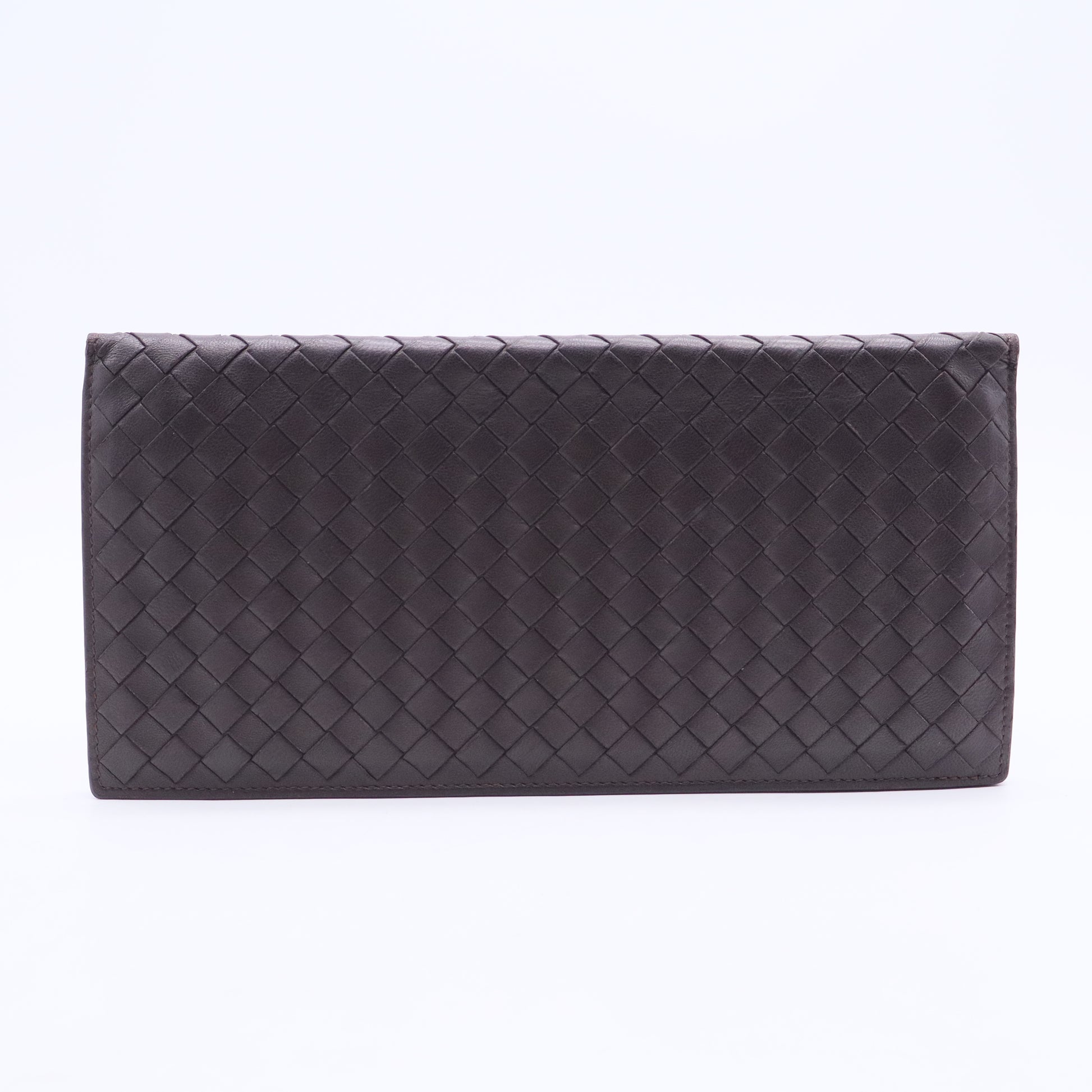 Brown Intrecciato Leather Continental Flap Wallet W20387