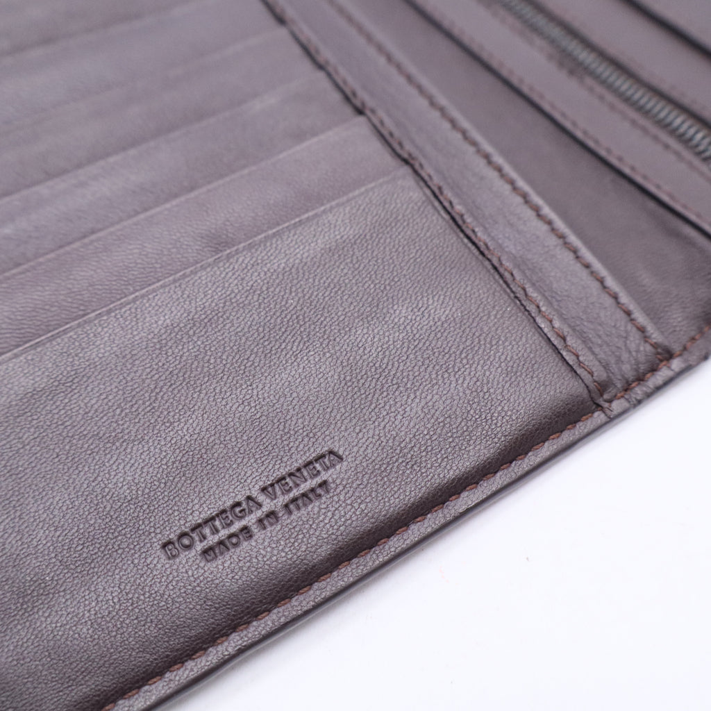 Brown Intrecciato Leather Continental Flap Wallet W20387