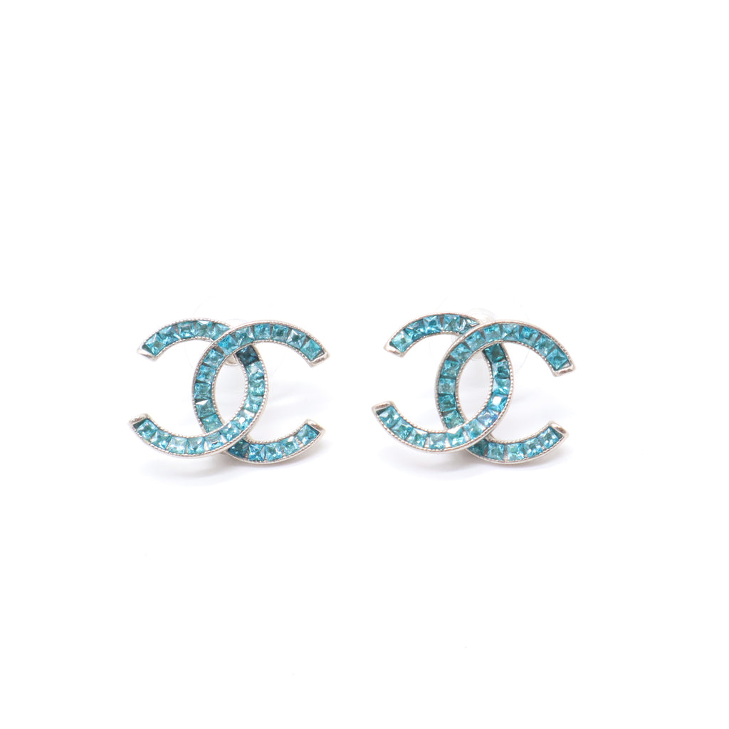 Chanel Interlocking CC Square Strass Stud Earrings W21522