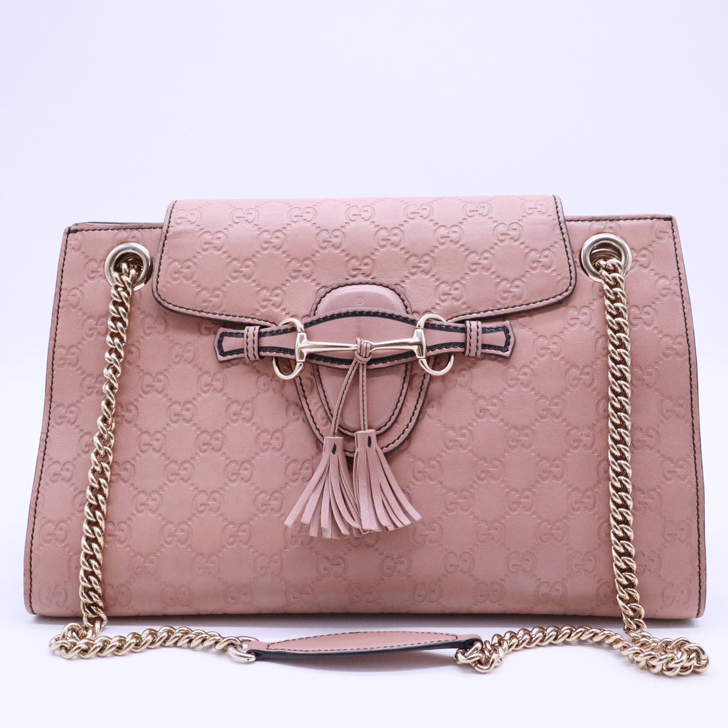 Emily Chain Flap Shoulder Bag Guccissima Leather Large