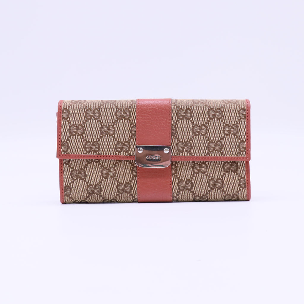 Gucci GG Canvas Metal Bar Continental Flap Wallet W21882