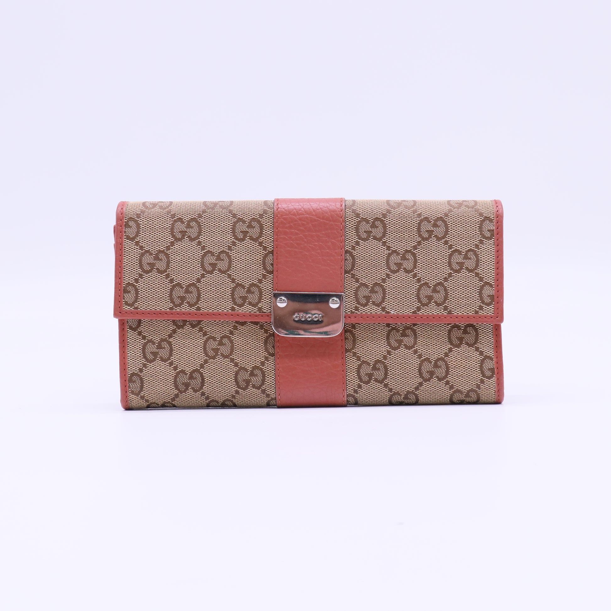 Gucci GG Canvas Metal Bar Continental Flap Wallet W21882