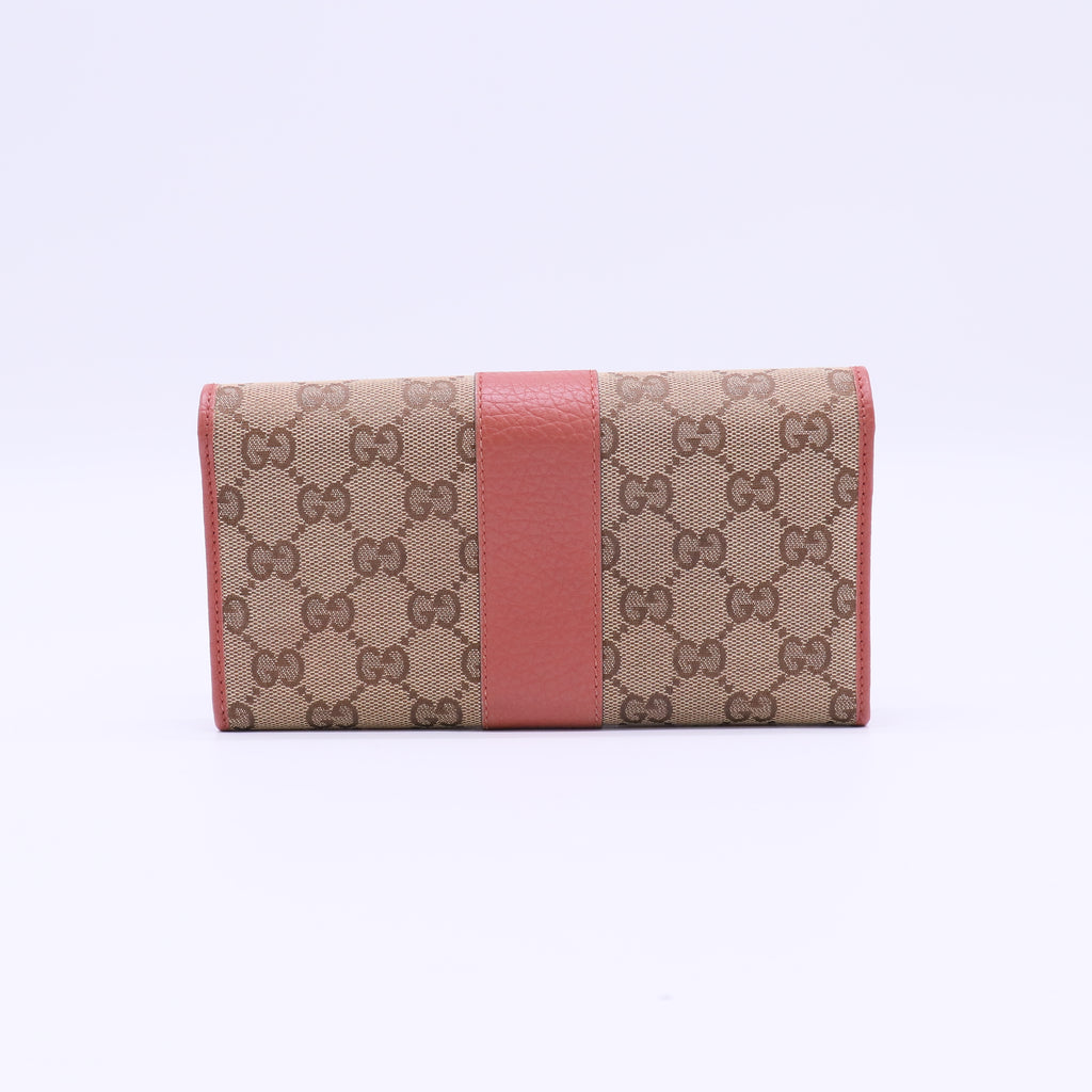 Gucci GG Canvas Metal Bar Continental Flap Wallet W21882