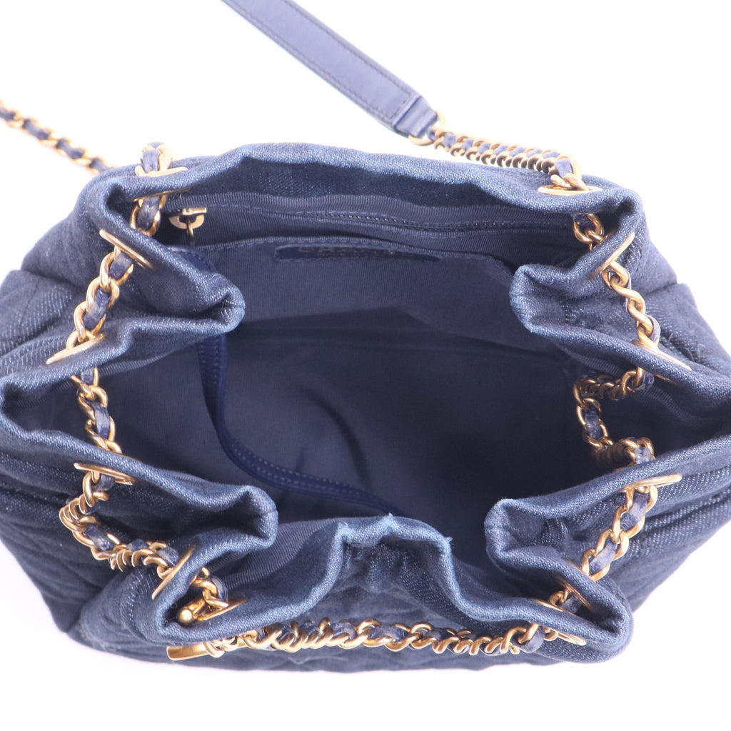 Urban Spirit Drawstring Bag Quilted Denim Small