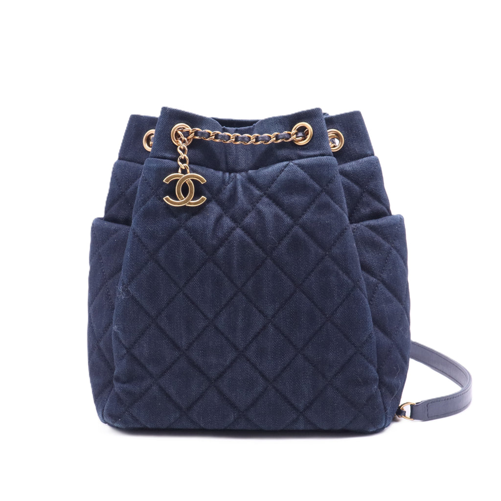 Urban Spirit Drawstring Bag Quilted Denim Small