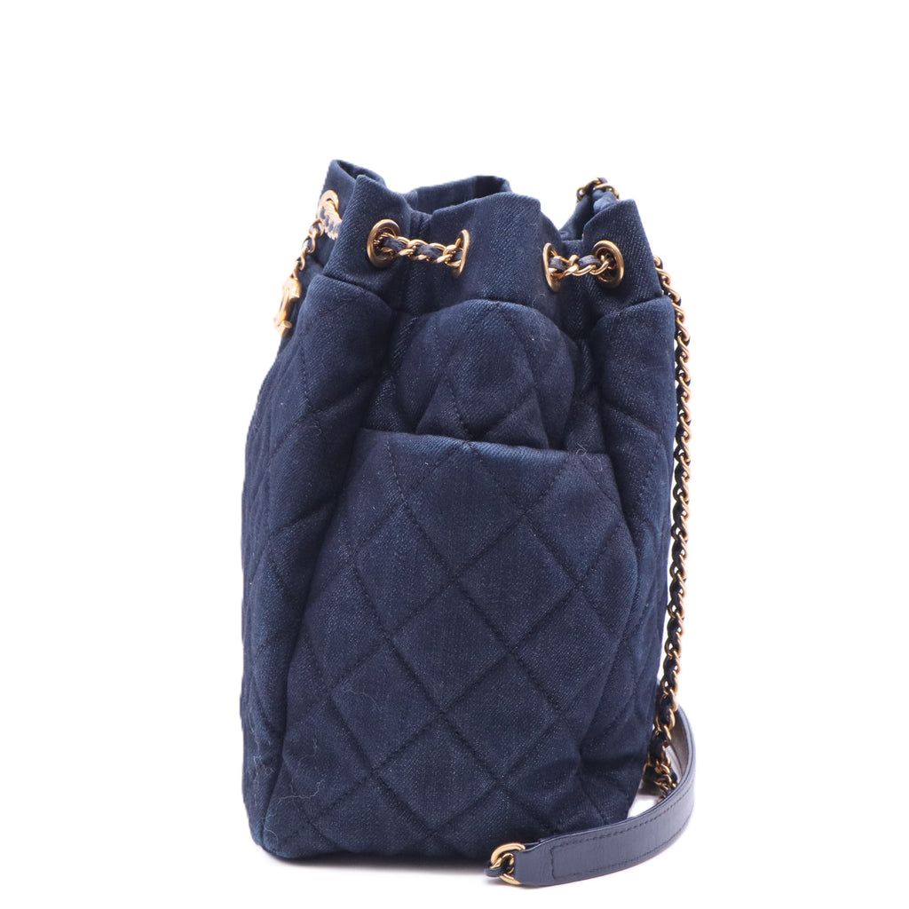 Urban Spirit Drawstring Bag Quilted Denim Small