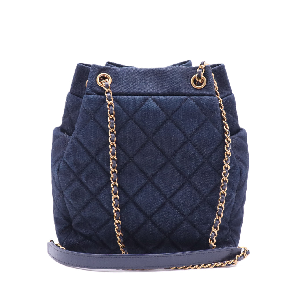 Urban Spirit Drawstring Bag Quilted Denim Small