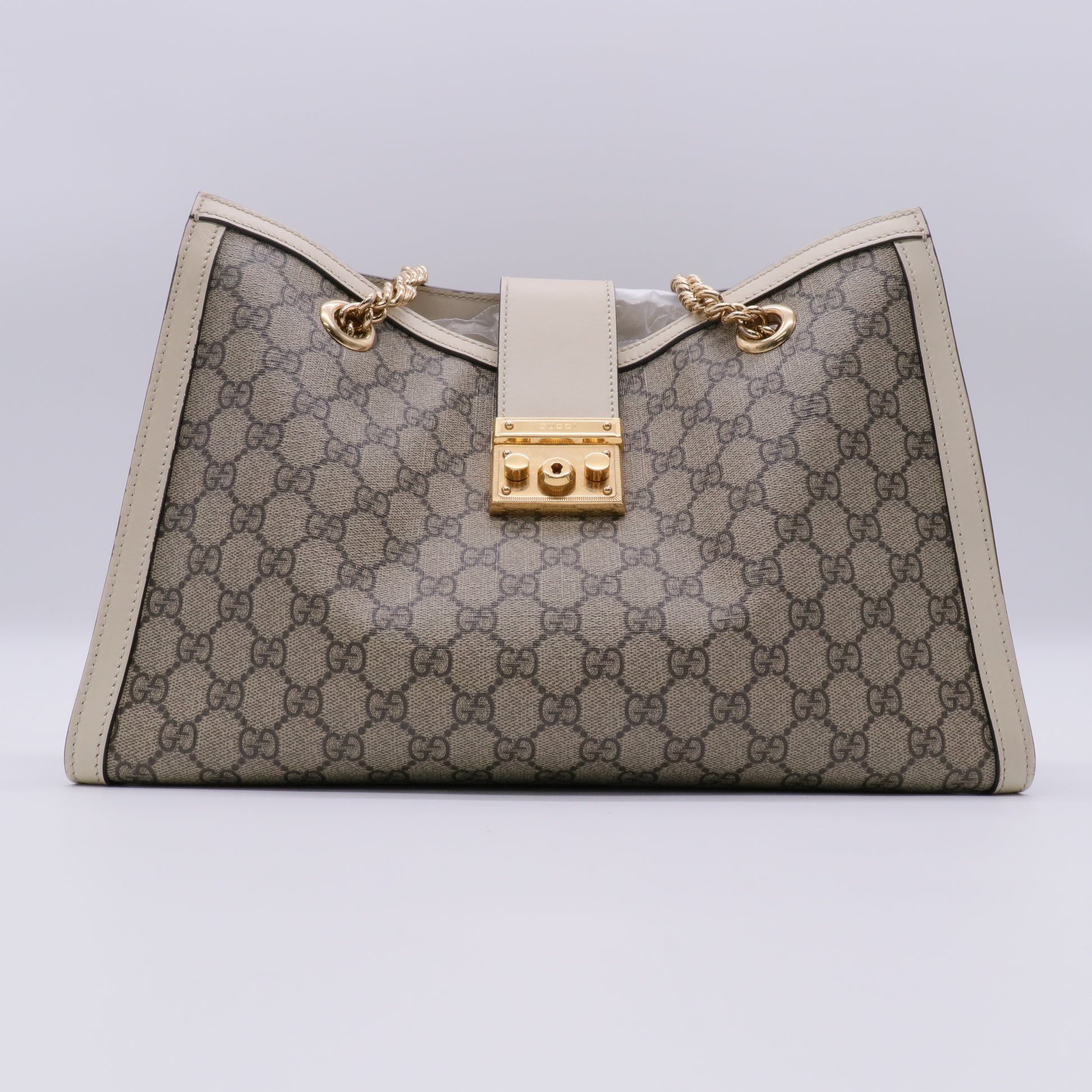 Supreme Padlock Medium Chain Tote/Shoulder Bag White Beige twins