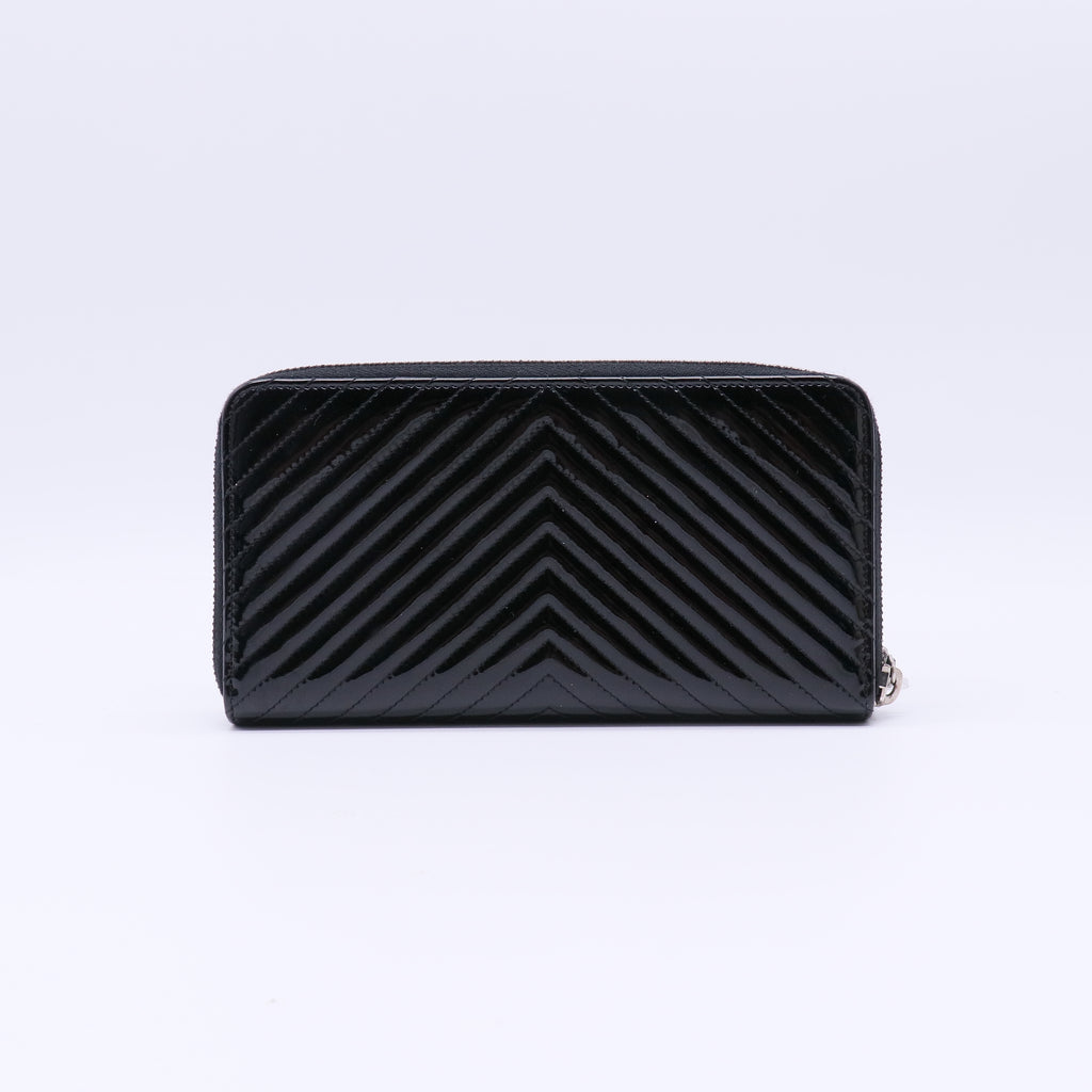 Black Chevron Quilted Caviar Leather L-Gusset Zip Wallet W21638