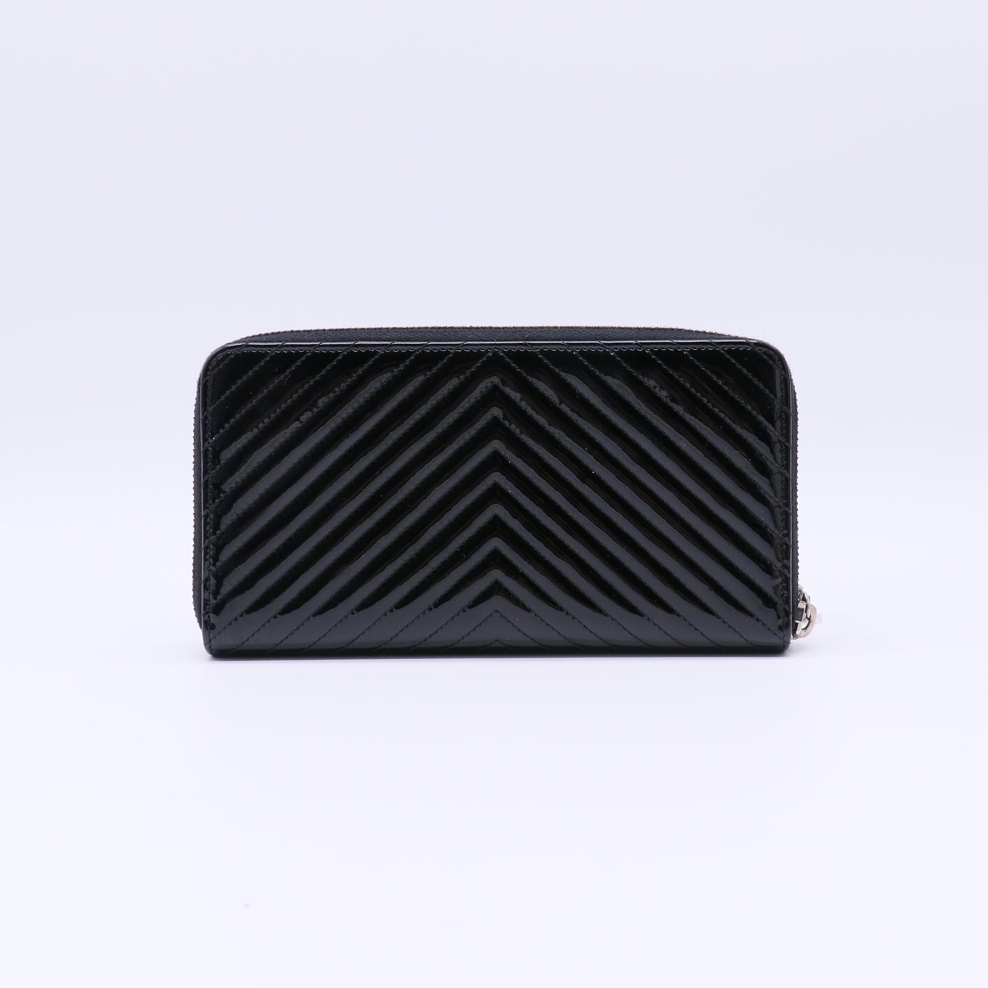 Black Chevron Quilted Caviar Leather L-Gusset Zip Wallet W21638