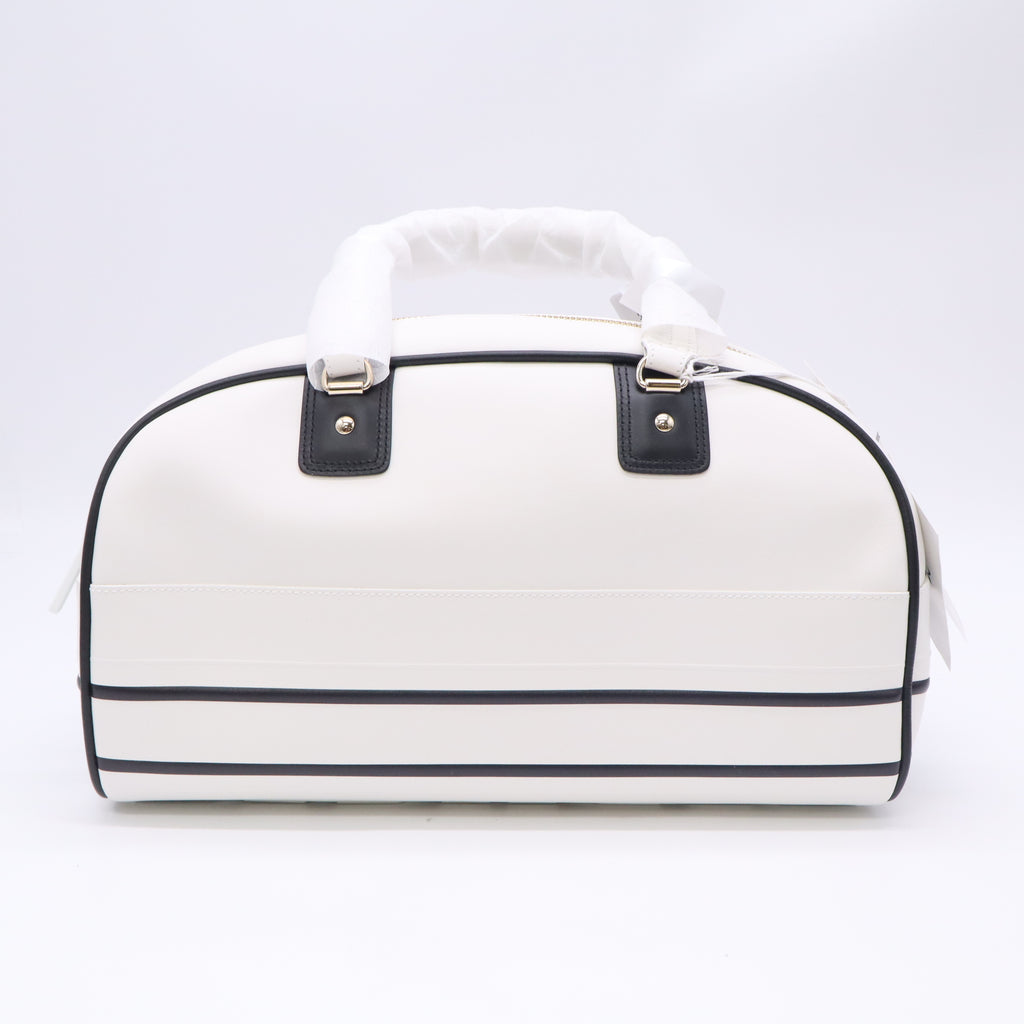 Christian Dior White Smooth Calfskin Medium Dior Vibe Zip Bowling Bag Twins B24094