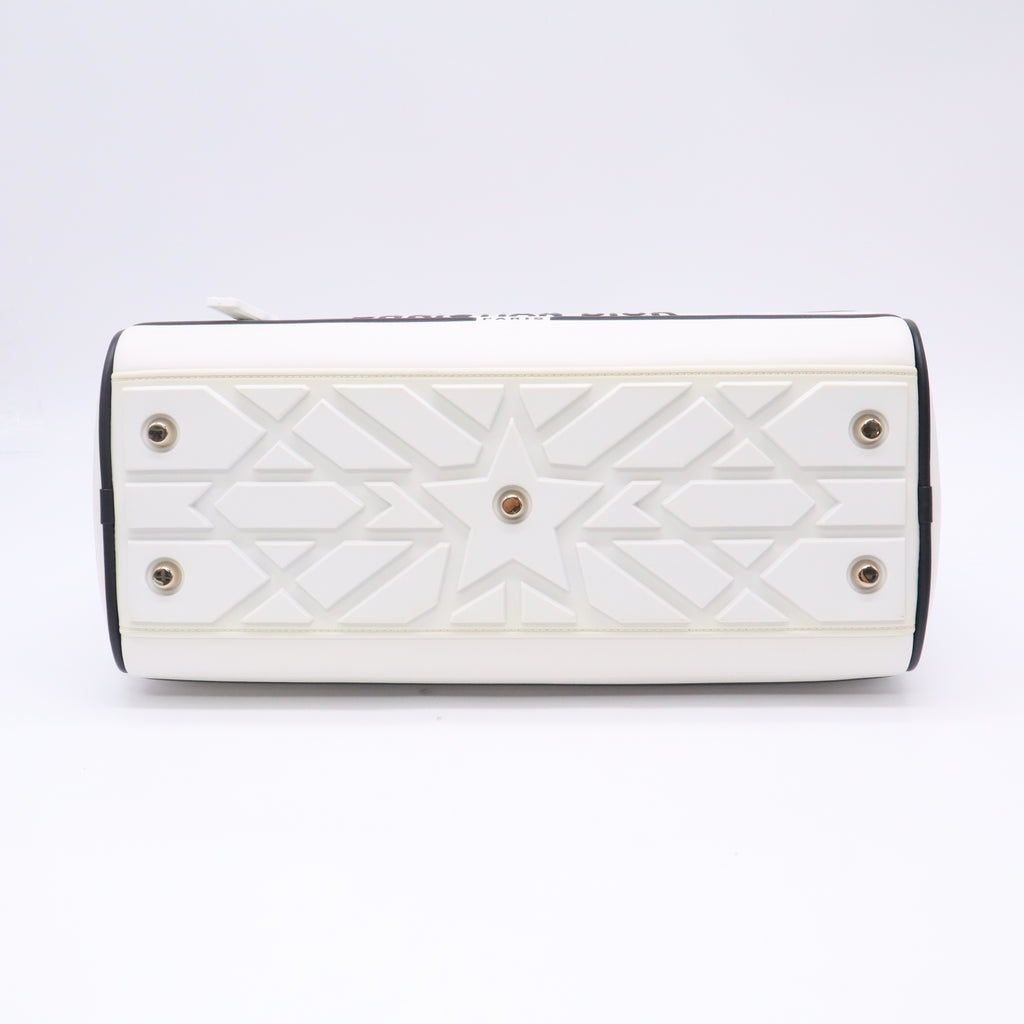 Christian Dior White Smooth Calfskin Medium Dior Vibe Zip Bowling Bag Twins B24094