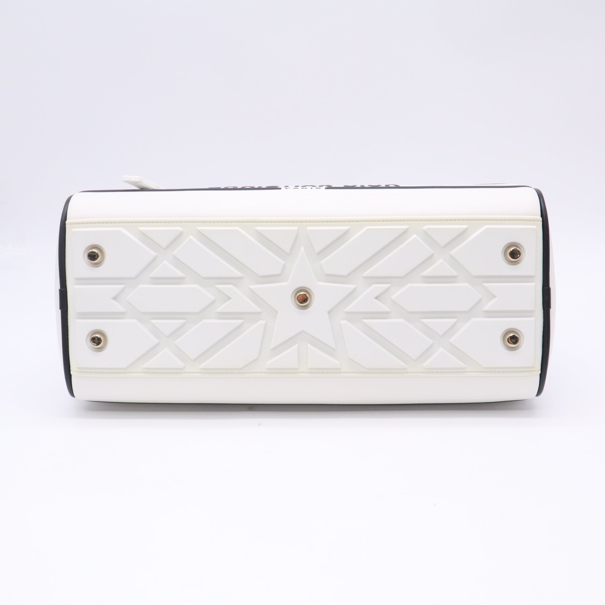 Christian Dior White Smooth Calfskin Medium Dior Vibe Zip Bowling Bag Twins B24094