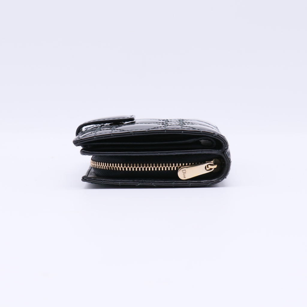 Patent Cannage Lady Dior Eden Wallet Black W21485