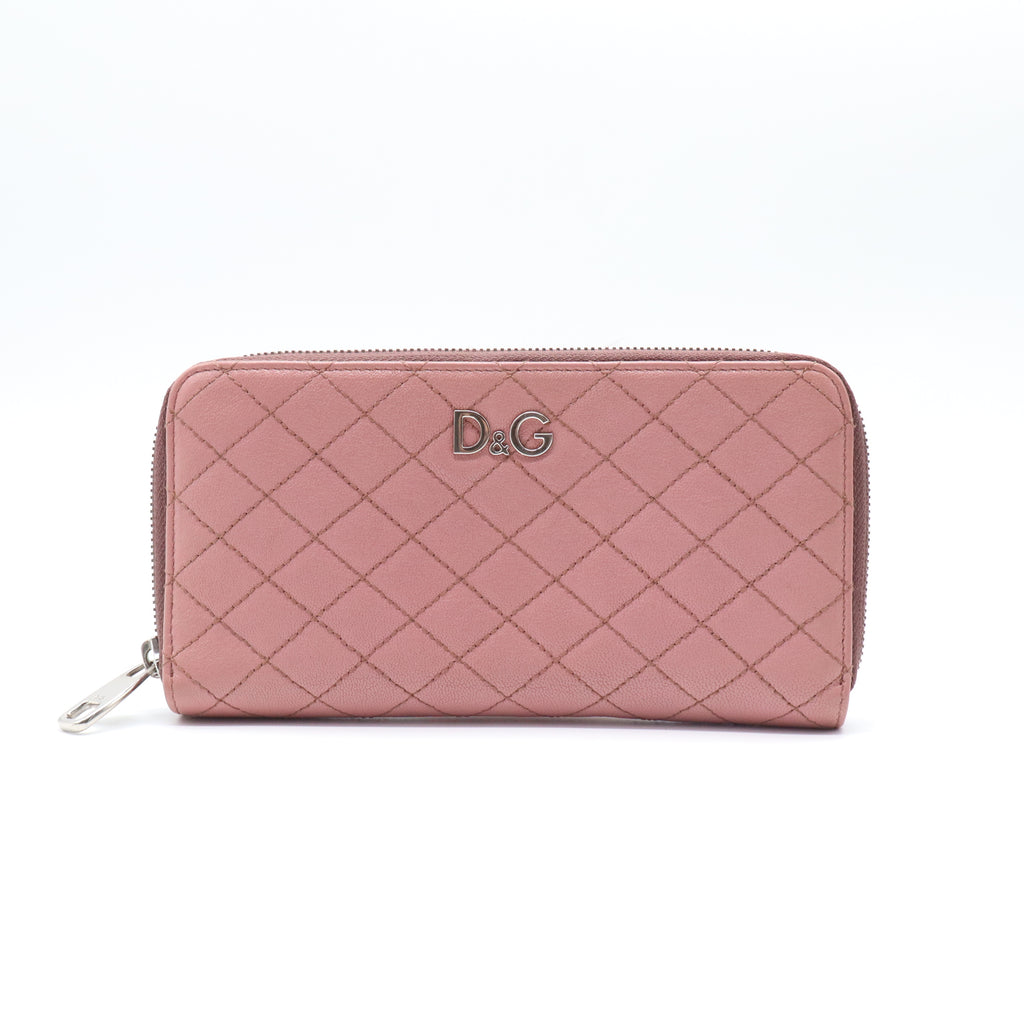 Dolce & Gabbana Pink Quilted Leather Zip Around Continental Wallet W21513