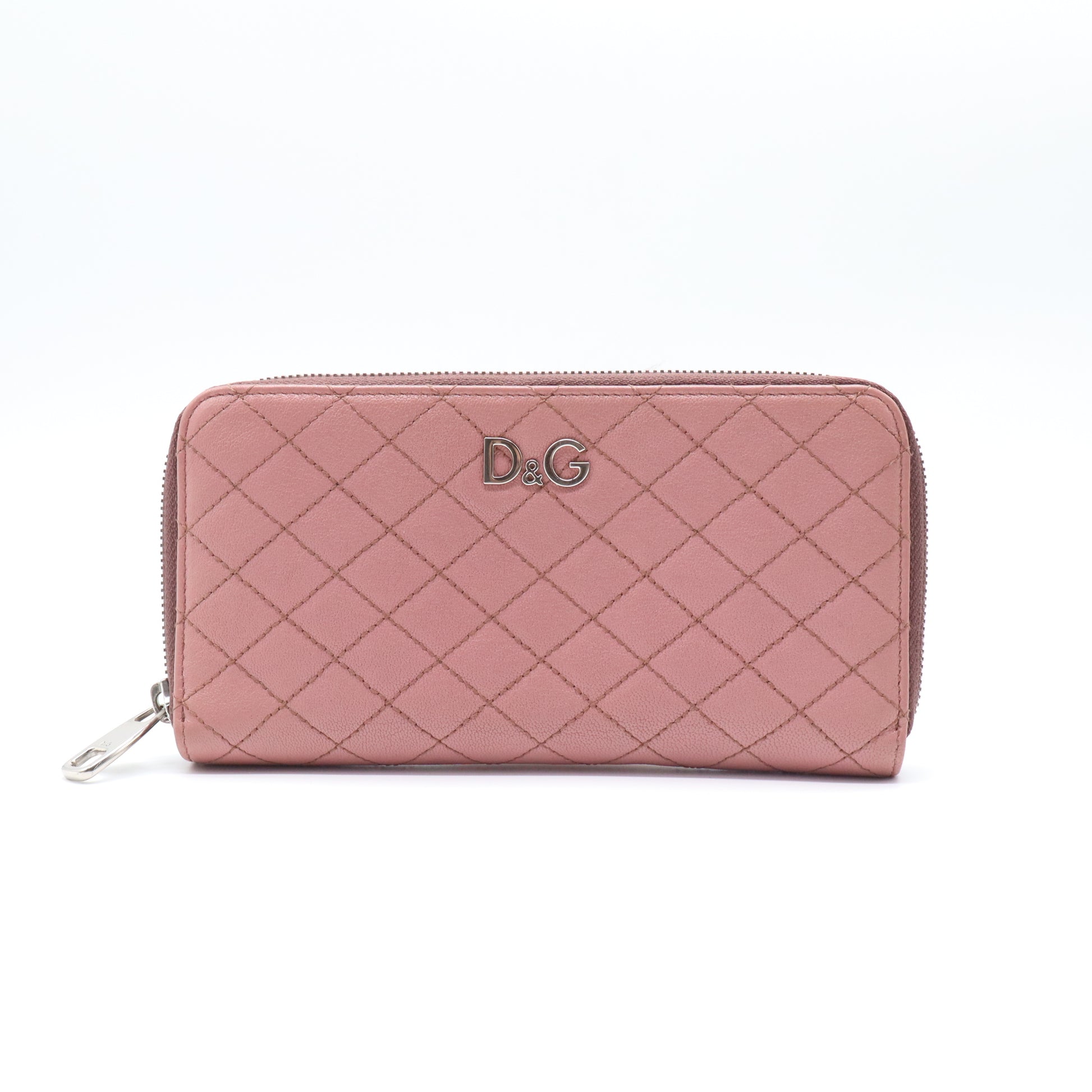 Dolce & Gabbana Pink Quilted Leather Zip Around Continental Wallet W21513
