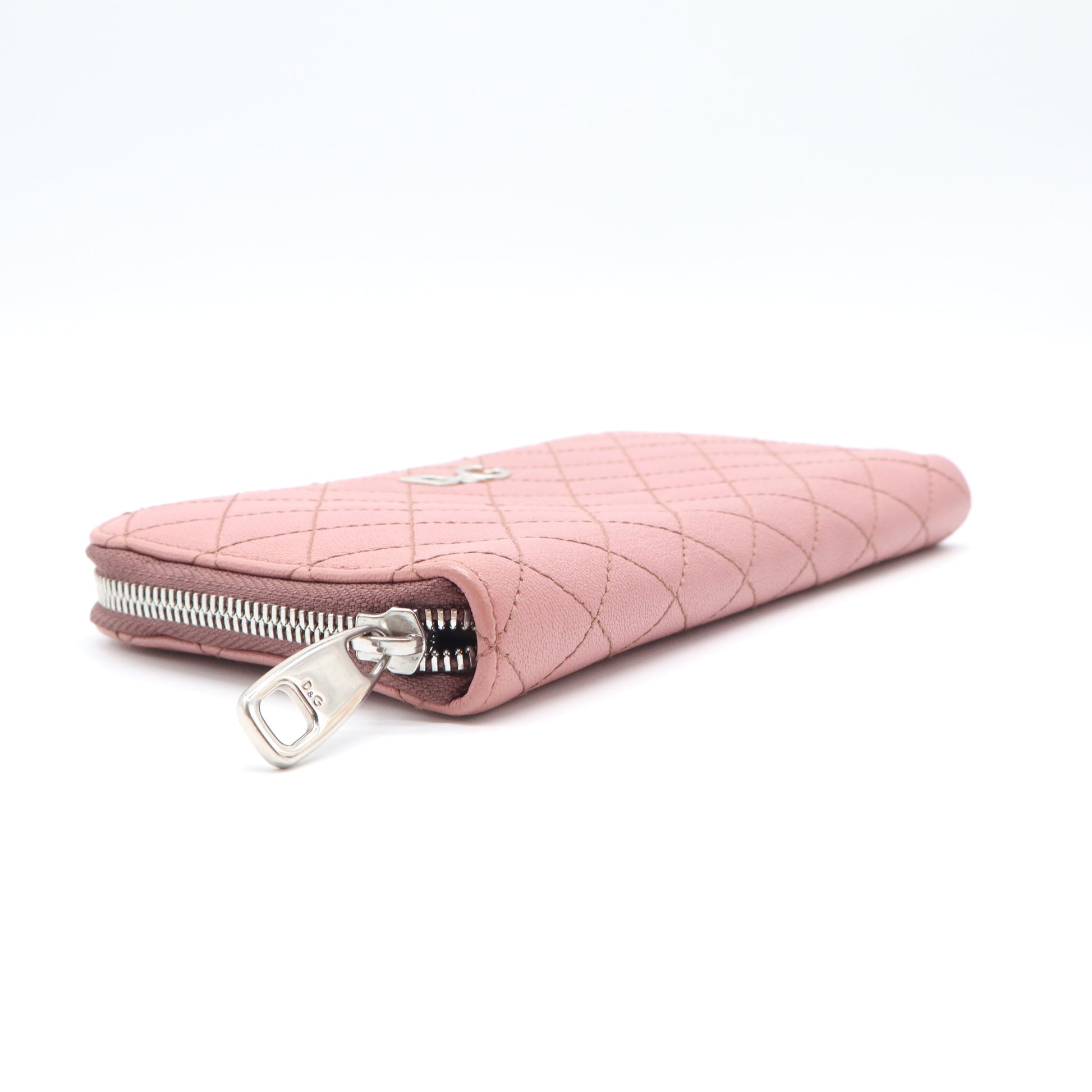 Dolce & Gabbana Pink Quilted Leather Zip Around Continental Wallet W21513
