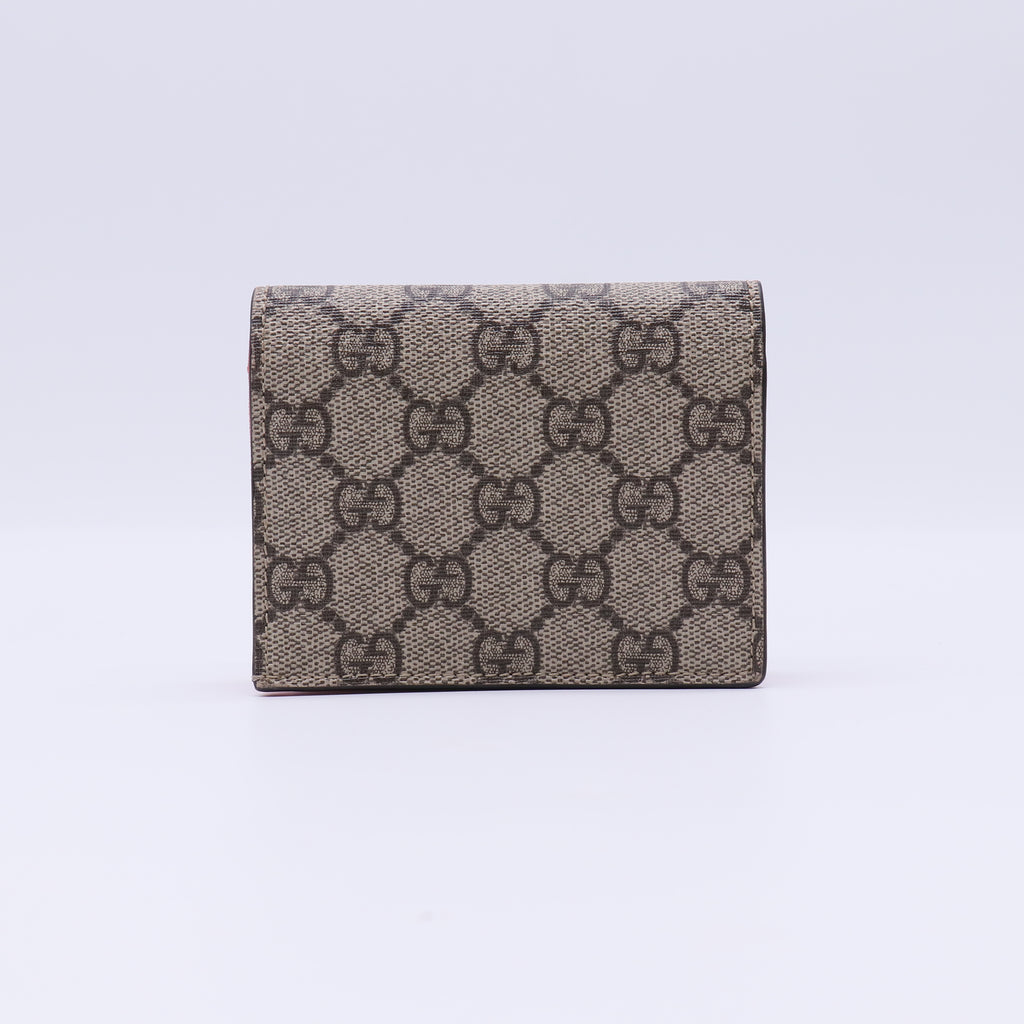 GG Supreme Monogram Face Embroidered Card Case Wallet Pink W21573