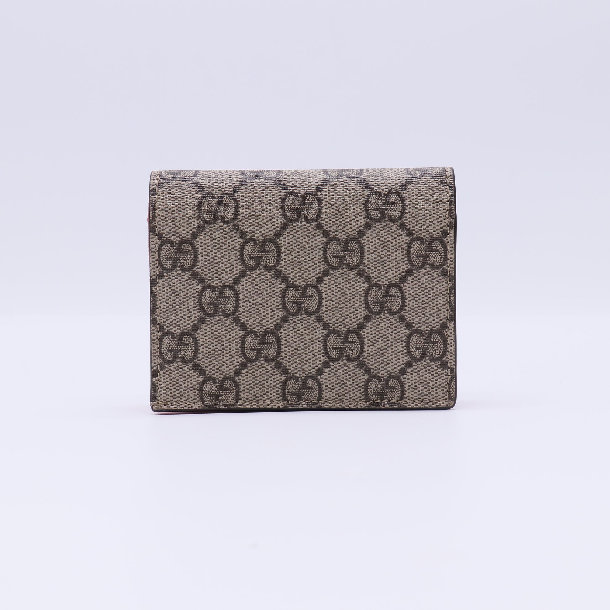 GG Supreme Monogram Face Embroidered Card Case Wallet Pink W21573