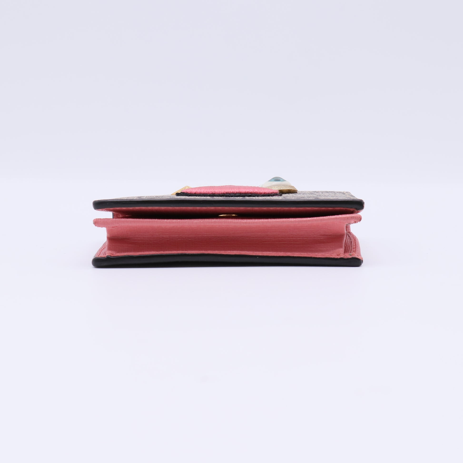 GG Supreme Monogram Face Embroidered Card Case Wallet Pink W21573