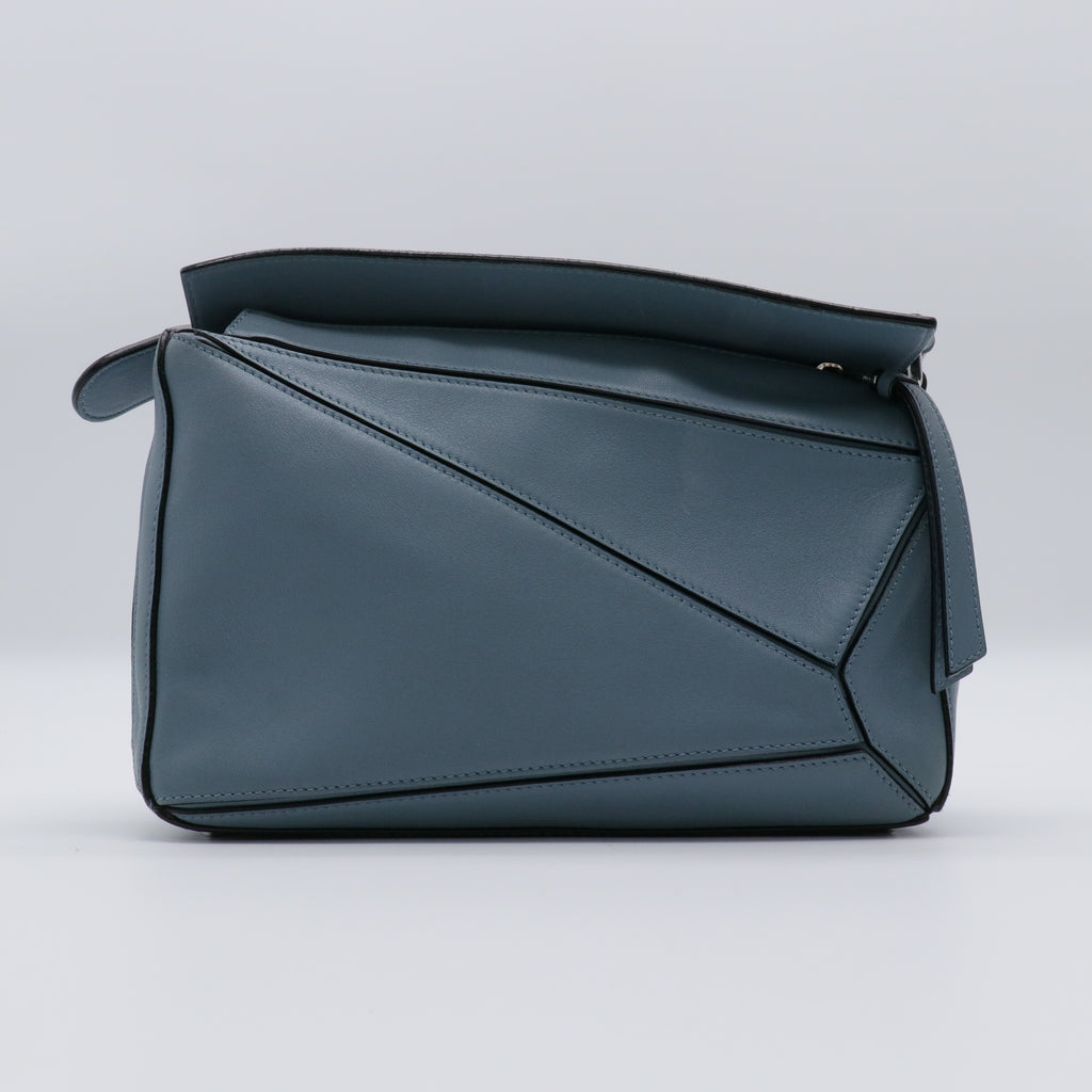 Calfskin Small Puzzle Bag Stone Blue twins