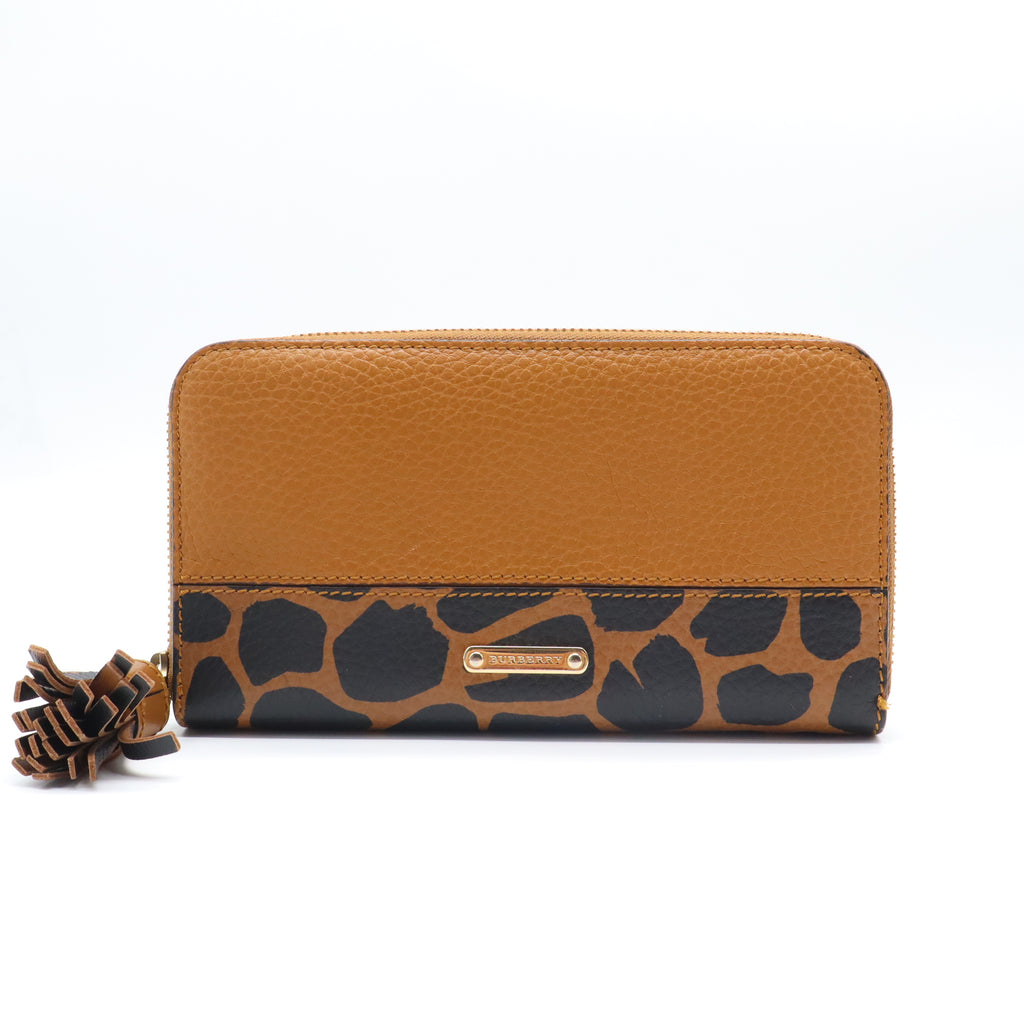 Burberry Giraffe Print Grainy Leather Zip Around Long Wallet W21658