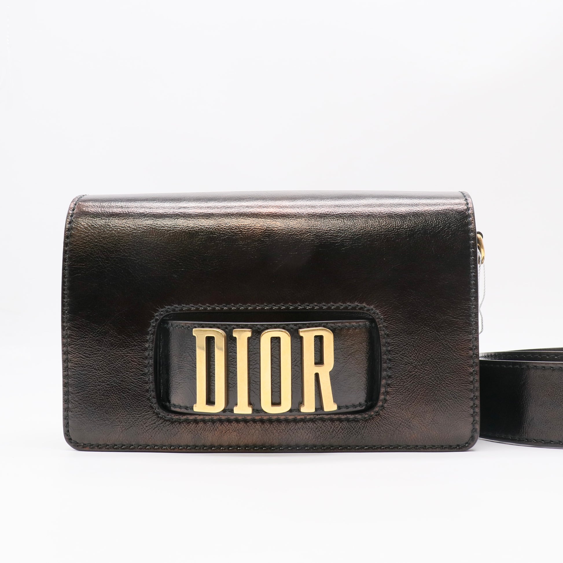 Christian Dior Black Pebbled Calfskin Leather Dio(r)evolution Flap Bag twins LDZ484