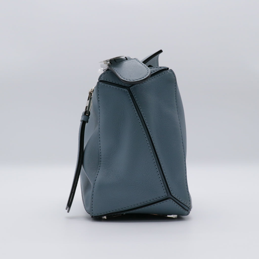 Calfskin Small Puzzle Bag Stone Blue twins