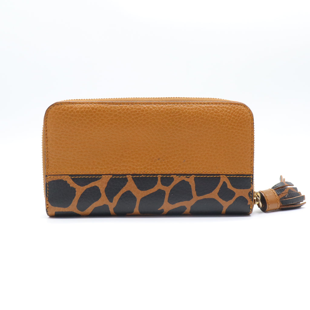 Burberry Giraffe Print Grainy Leather Zip Around Long Wallet W21658