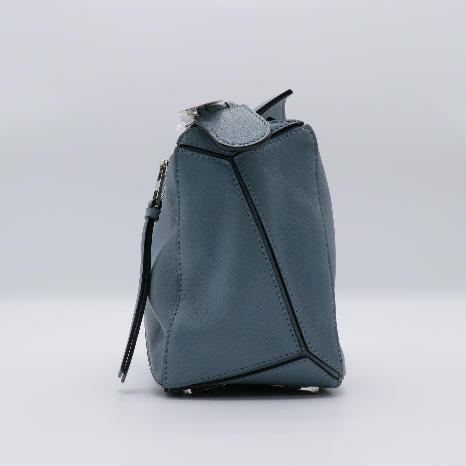 Calfskin Small Puzzle Bag Stone Blue twins