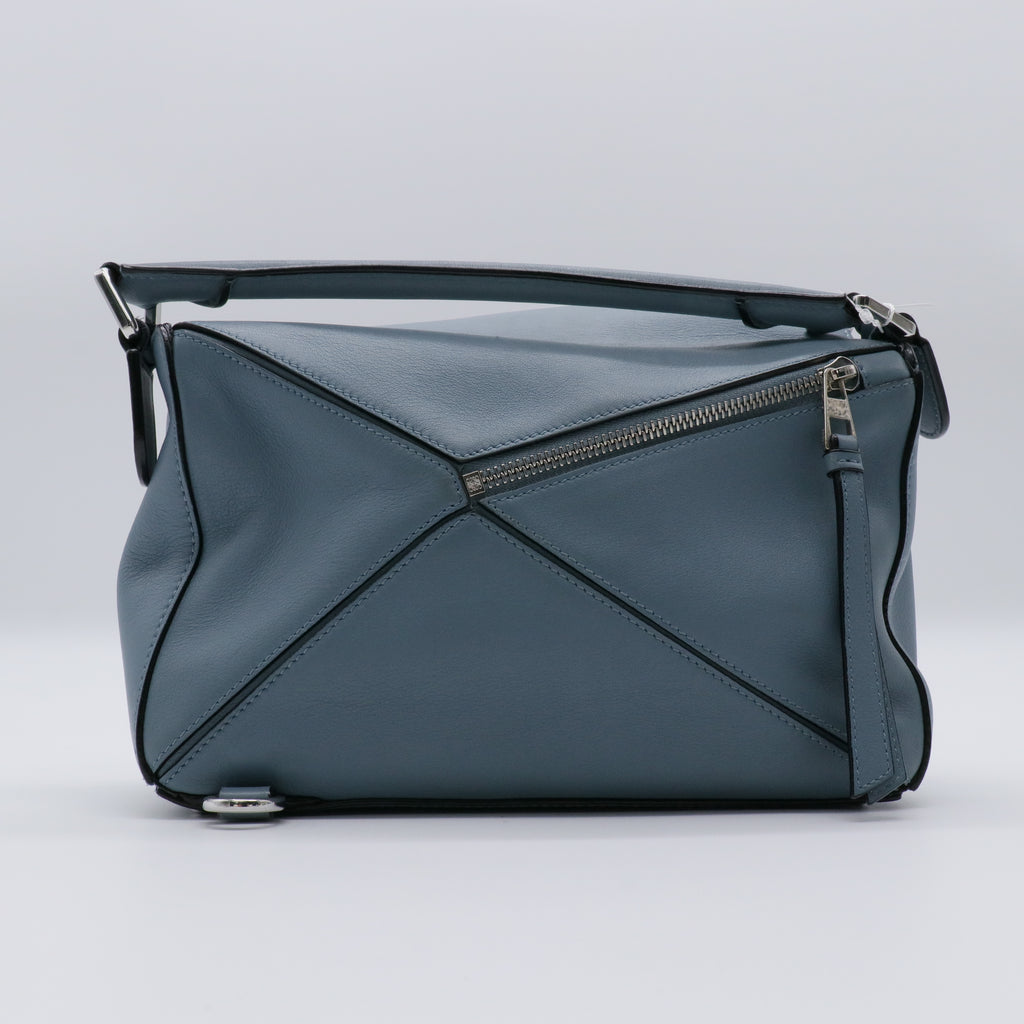 Calfskin Small Puzzle Bag Stone Blue twins
